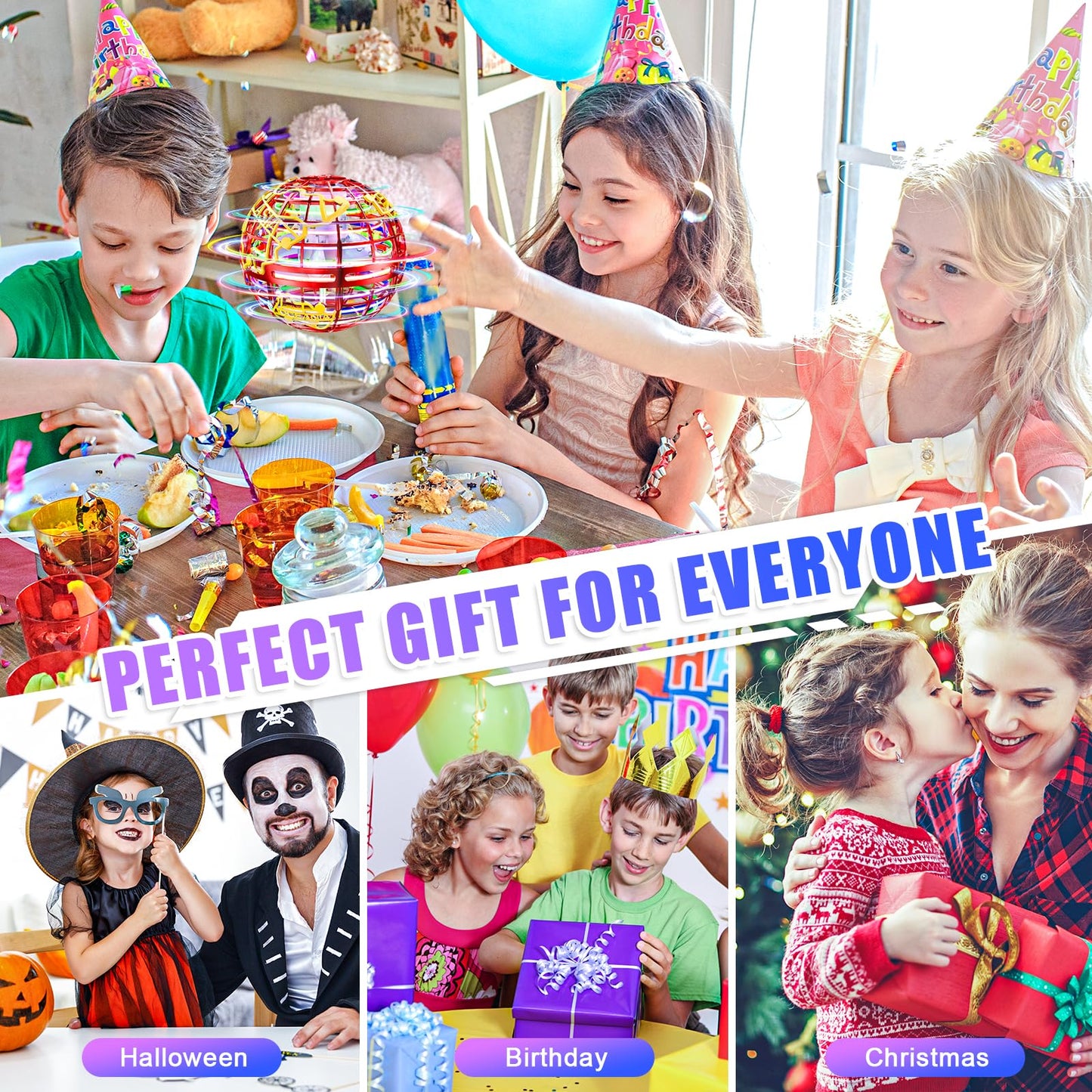 RIEYON Flying orb Ball 2025 Hover Boomerang Ball 6 Lighting Effects Cool Toys Gift for 678910+ Year Kids Teen Adults Indoor Outdoor Flying Ball Toy