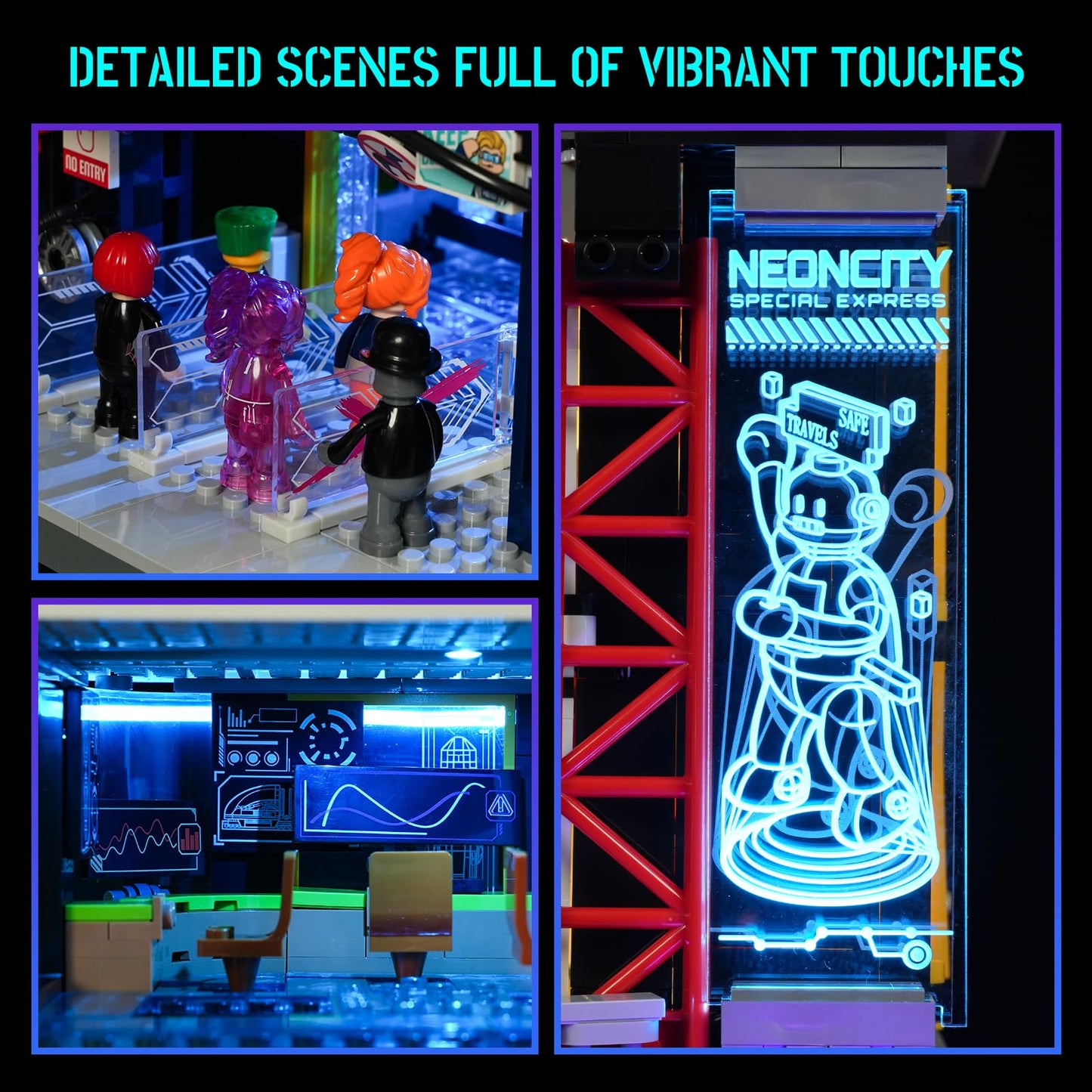 Lumibricks Cyberpunk Floating-Train-Station Lighting-Building-Bricks Set - Cyberpunk City Future Levitation Train Station Street View Collection LED Light Model 2760 Pcs for Adults and Sci-fi Lovers