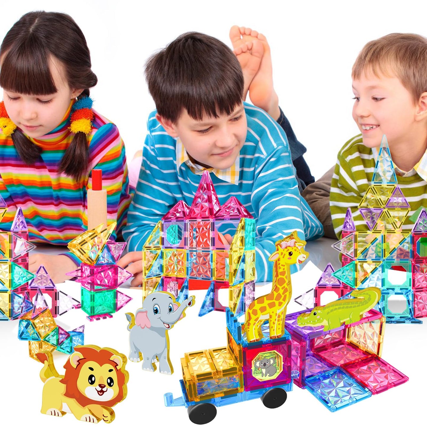 Jasonwell Magnetic Tiles Kids Magnetic Blocks 110PCS Building Sets 3D Magnet Toys Preschool Educational Construction STEM Toy Christmas Birthday Gifts for Toddlers Boys Girls 3 4 5 6 7 8 9 + Year Old