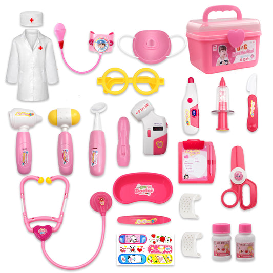 LPFG 24Pcs Doctor Kit for Toddlers 3-5, Kids Doctor Pretend Play Set with Costume, Stethoscope, Funny Doctors Kit Toys Christmas Birthday Gift for Girls Ages 3 4 5 Year Old, Pink