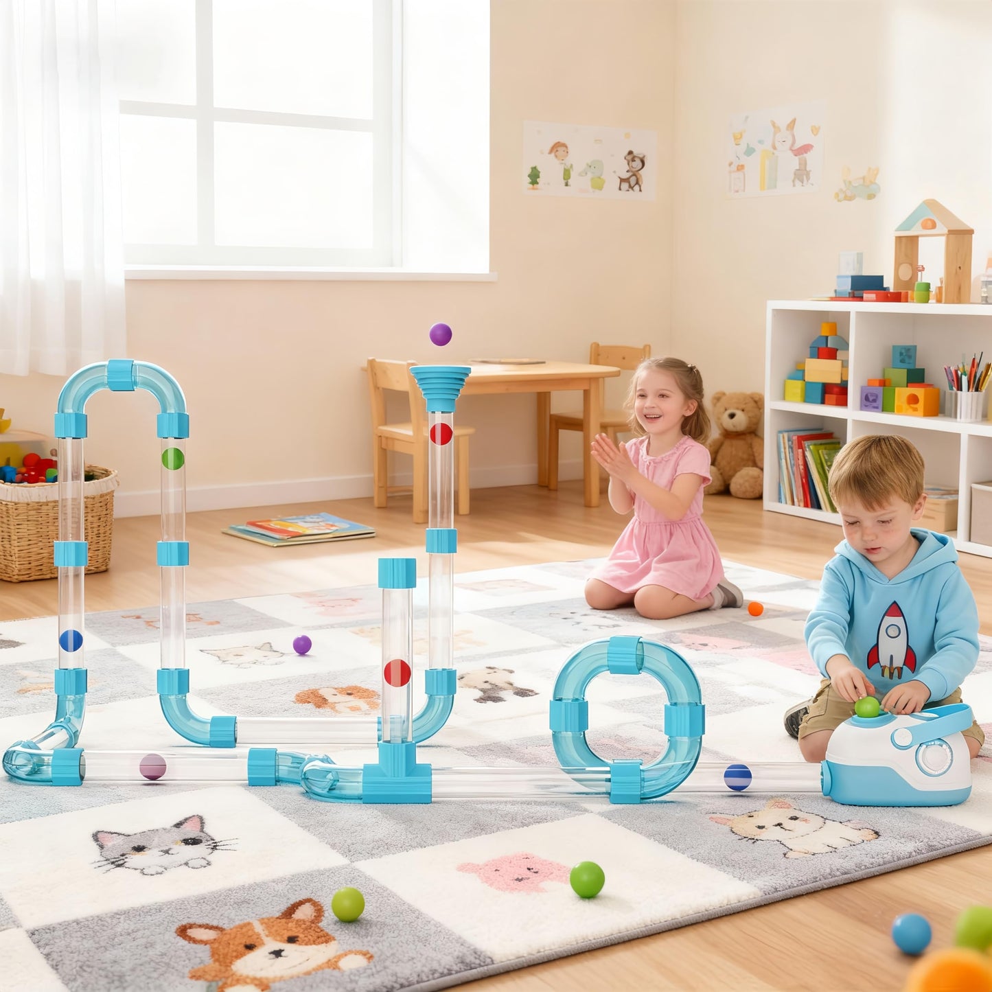 Air Tubes Toys Expansion Pack - Air-Powered STEM Building Toys - Learning Toys, STEM Toys for 3+ Year Old Boys & Girls Birthday Gifts(Blue