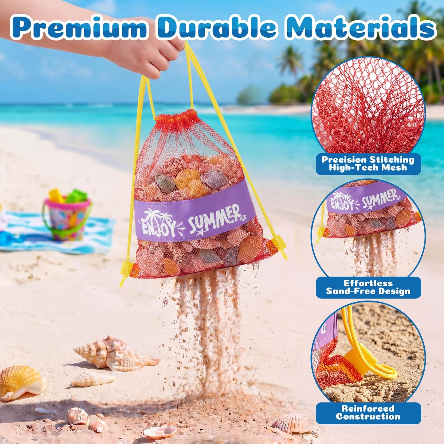 Honeydak 6 Set Pool Party Favors for Kids End of Year Gift Summer Mesh Drawstring Bag Beach Towels Ball Shovels Toys Bulk for Pool Beach Games Birthday Party Supplies Summer Graduation Student Gifts