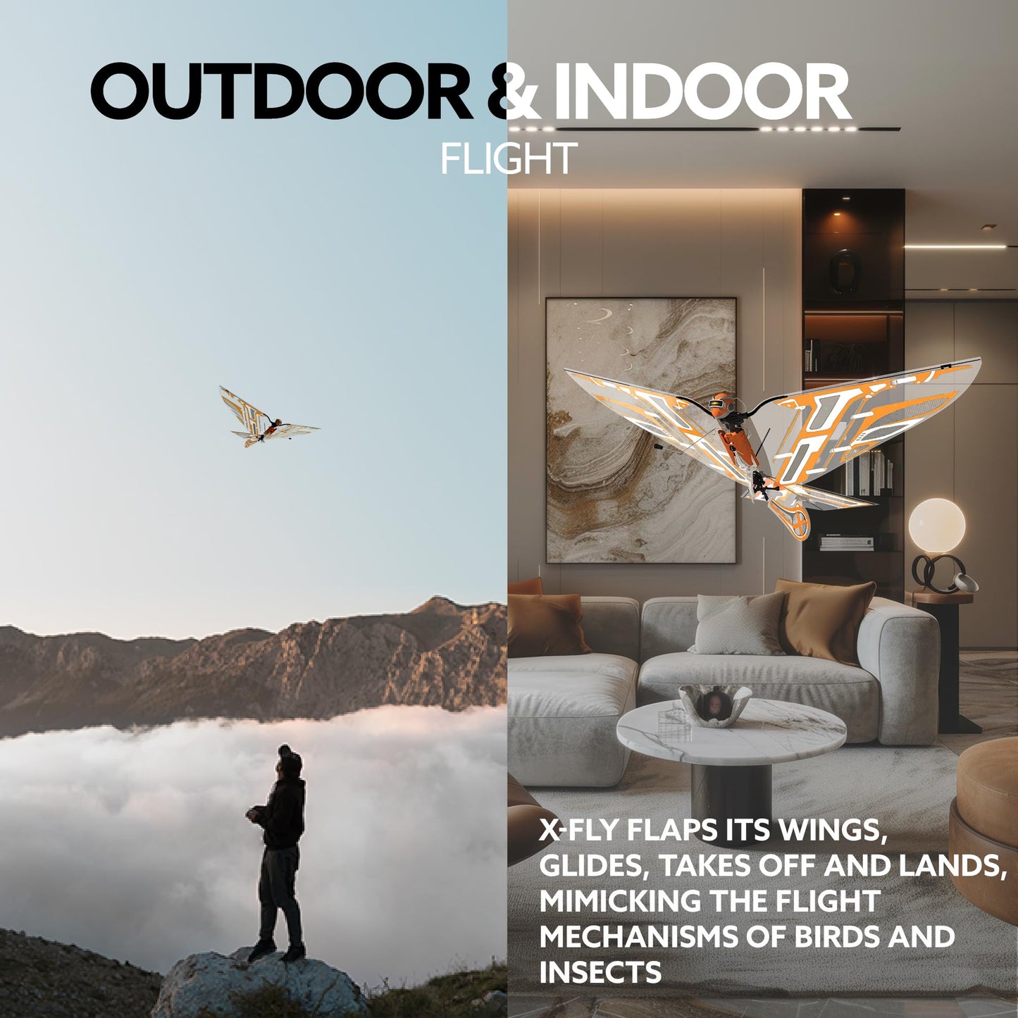 X-Fly Bionic Bird - sensor assisted ornithopter drone | RC & smartphone controlled for iOS & Android| Easy to fly with Autopilot & 6-Axis Gyro Stabilizer | next-gen flapping wings | For pilots & beginners
