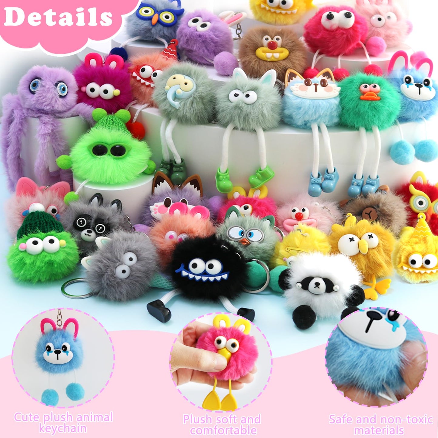 YALARY 30 Pcs Cute Plush Keychains - Keychains Easter Egg Gifts Kawaii Keychain Bulk for Birthday Goodie Bags Toys Classroom Prizes Party Favors