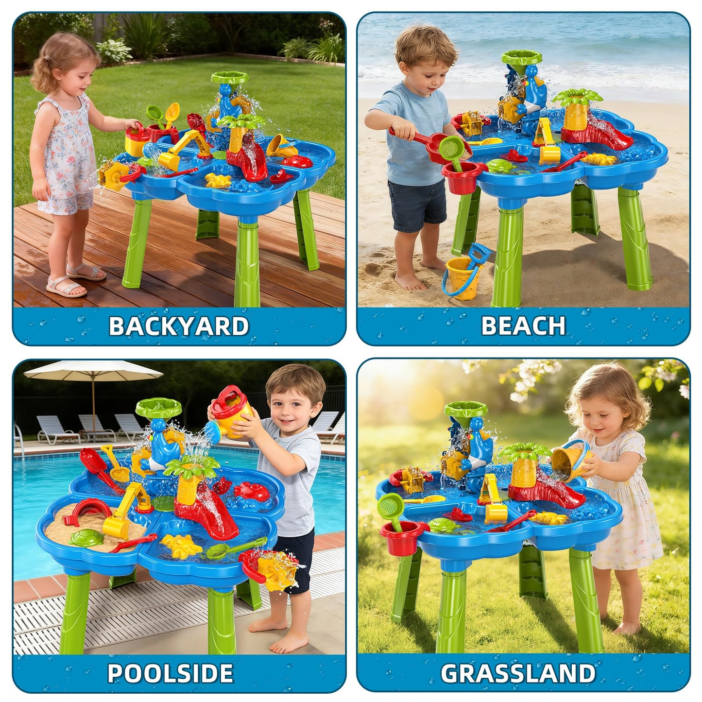 Guminnara Water Table for Toddlers 3-5 Years Kids Ages 4-8, 4 in 1 Kids Summer Activity Sensory Play Outdoor Beach Backyard Sand Water Table Toys for Toddlers, Birthday Toys Gift for Boys Girls