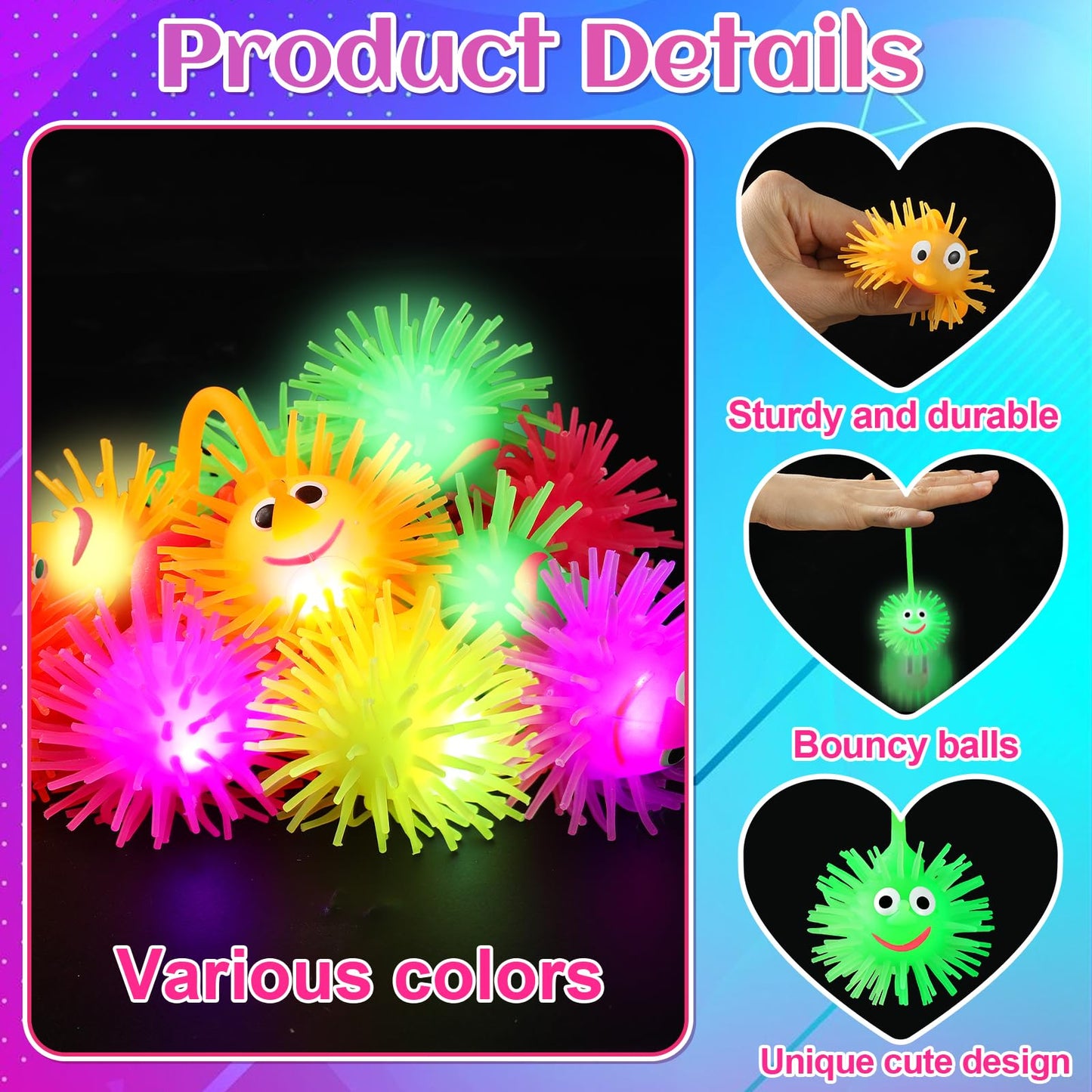 ClassyWhimsy 24PCS LED Puffer Balls Bouncy Light Up Ball for Kids 4-12 Toy Stress Ball Flashing Sensory Puffer Toy Glow in The Dark for Classroom Stuffer Sprizes Bulk Kid Pinata Fillers Party Supplies