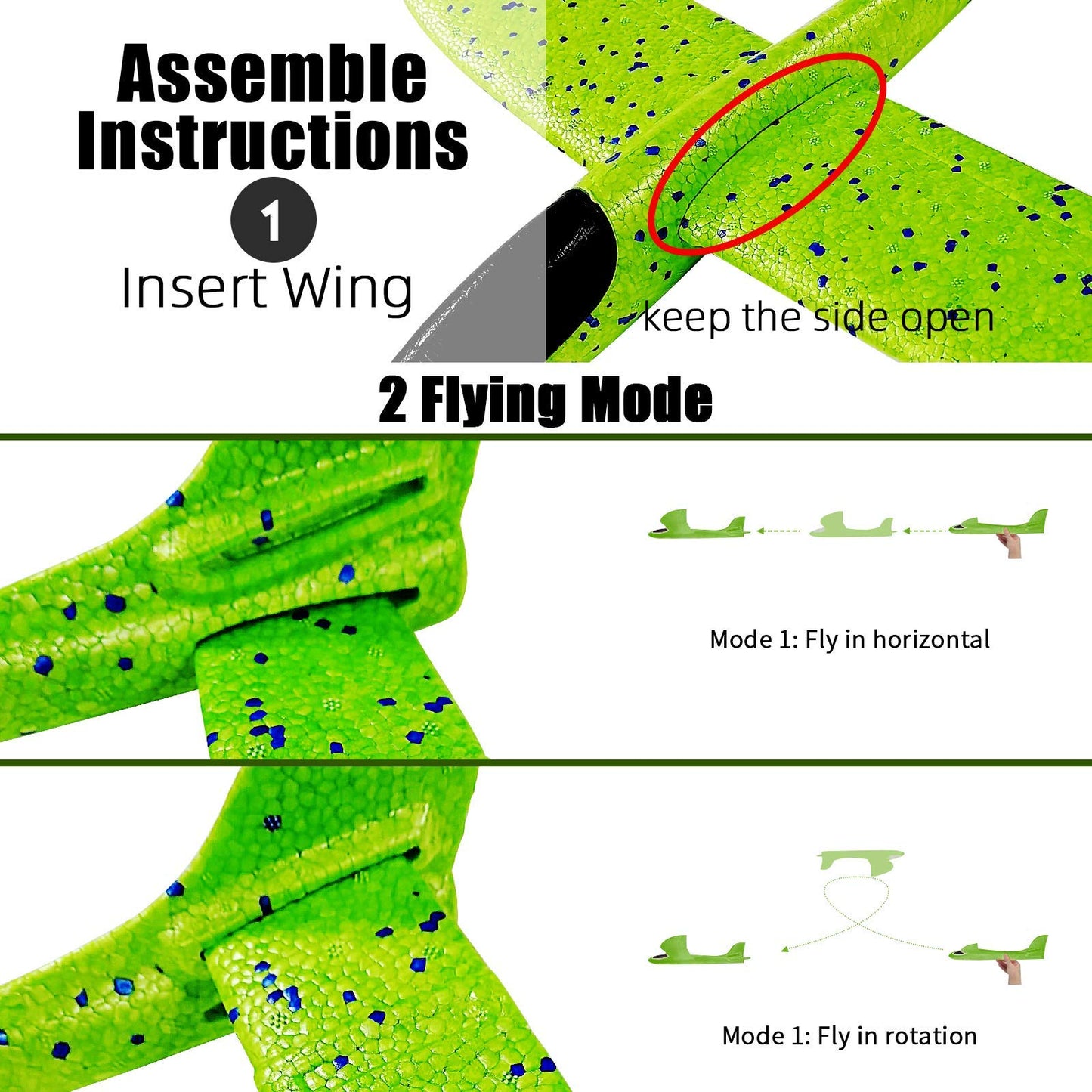 Upgrade 17.5" Large Throwing Plane, 2 Flight Mode Glider, Kids' Foam Airplane Gifts for 3-7 Year Olds, Outdoor Sport Toys Birthday Party Favors