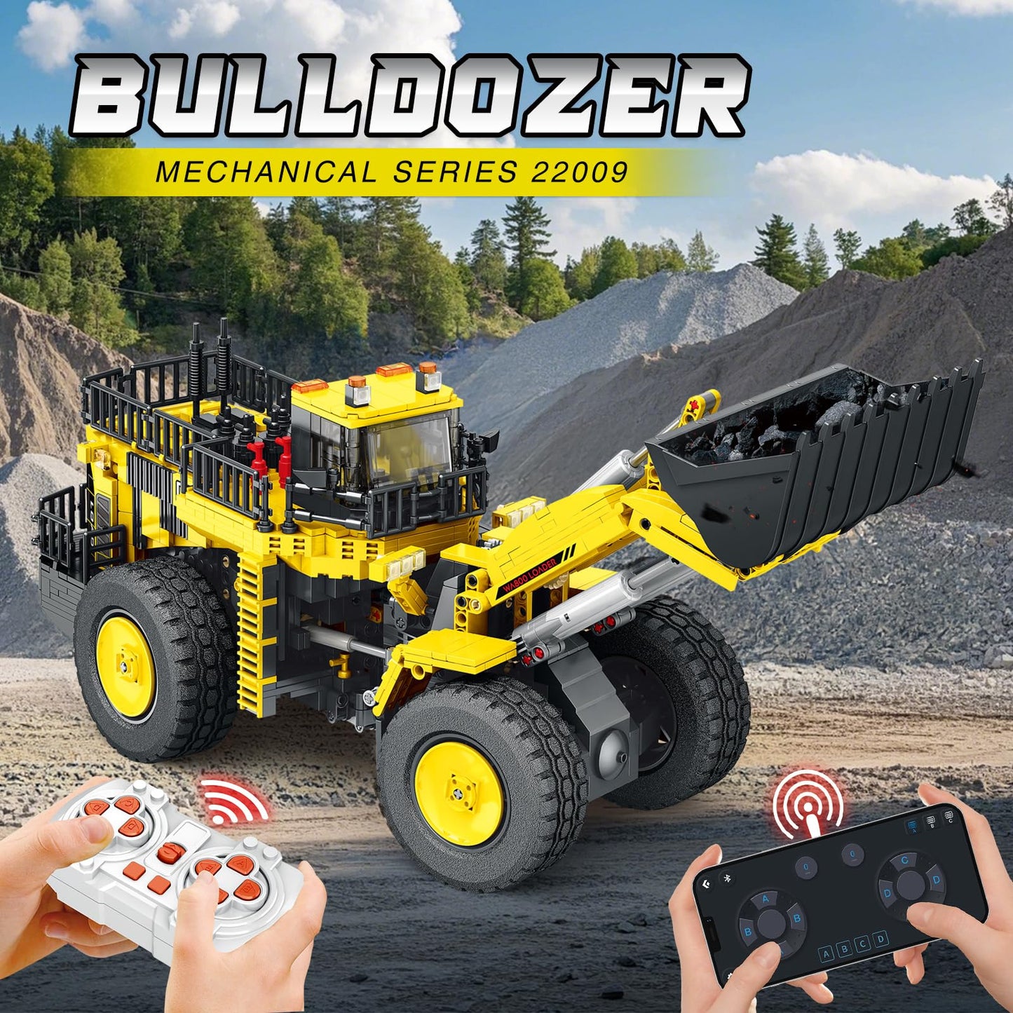 Reobrix Bulldozer Building Blocks Set 22009, Engineering Vehicle Model Kit for Adults, Remote Control Excavator Toy with 4-Wheel Drive, Gifts for Adults Ages 14+, 1876 Pieces