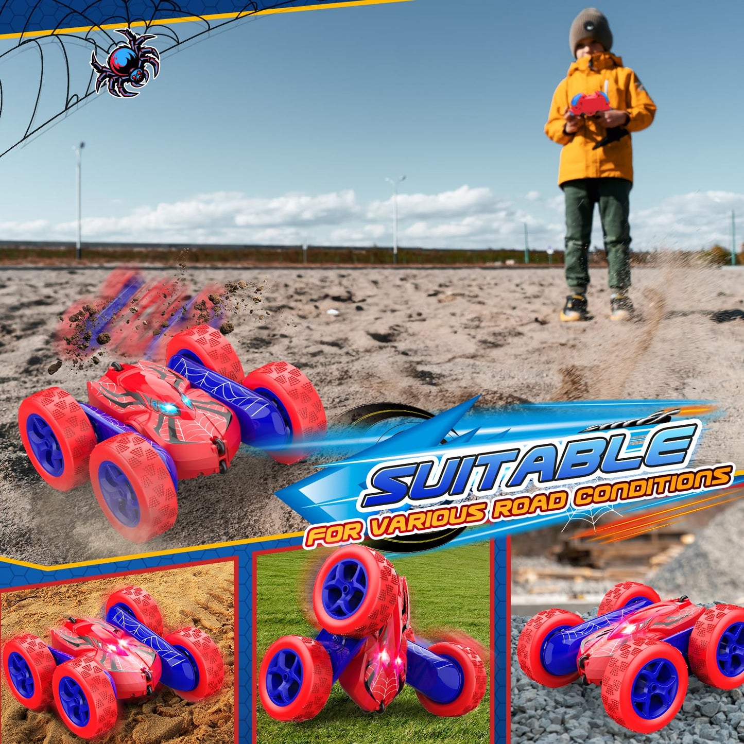 Excitobo Remote Control Car,RC Cars Boys Toys for 3 4 5 6 7 8 9 10 11 12 Year Old Boy Double Sided 360°Flip 4WD Rechargeable Drift RC Race Car Birthday Gifts Easter Basket Stuffers for Kids Age 3-12