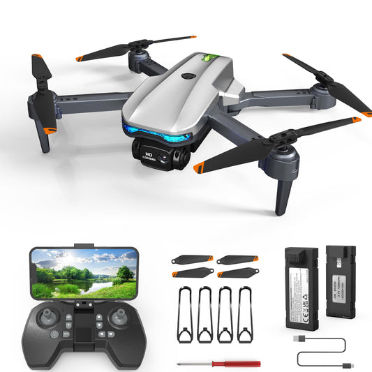 FERIETELF Drone with Camera for Kids - w/2 Batteries and Storage Case, Toy for Boys Girls (Silver)