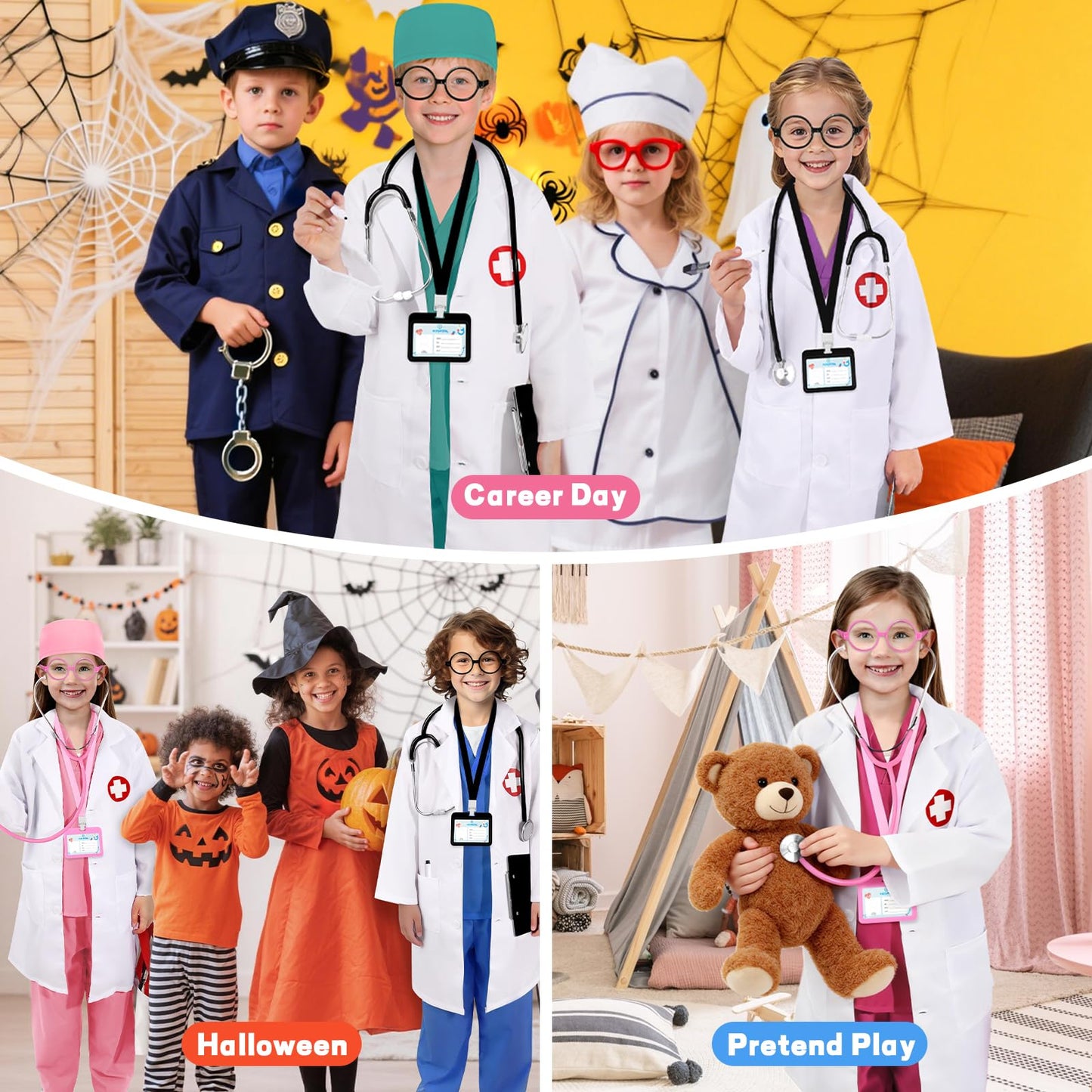 Wuclad 12 PCS Doctor Costume for Kids,Scrubs with White Lab Coat/Nurse Costume for Kids Set,Career Day Costume for Boys Girls (Green, 4-5 Years)