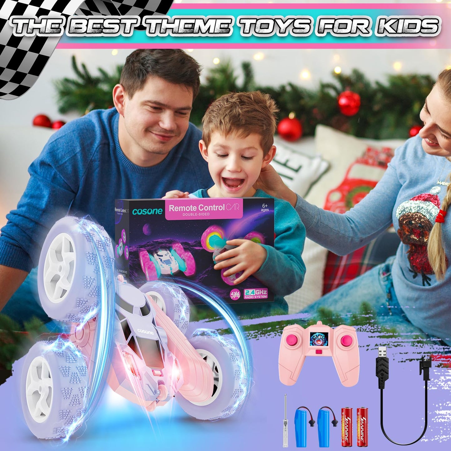 cosone Remote Control Car RC Cars for Kids Toys Rechargeable 360° Rotating 2.4Ghz RC Stunt Car for Kids Birthday Gift for 6 Years Old Girls Toys 6 7 8 9 10 Years Old Girl Gift Ideas (Pink&Purple)