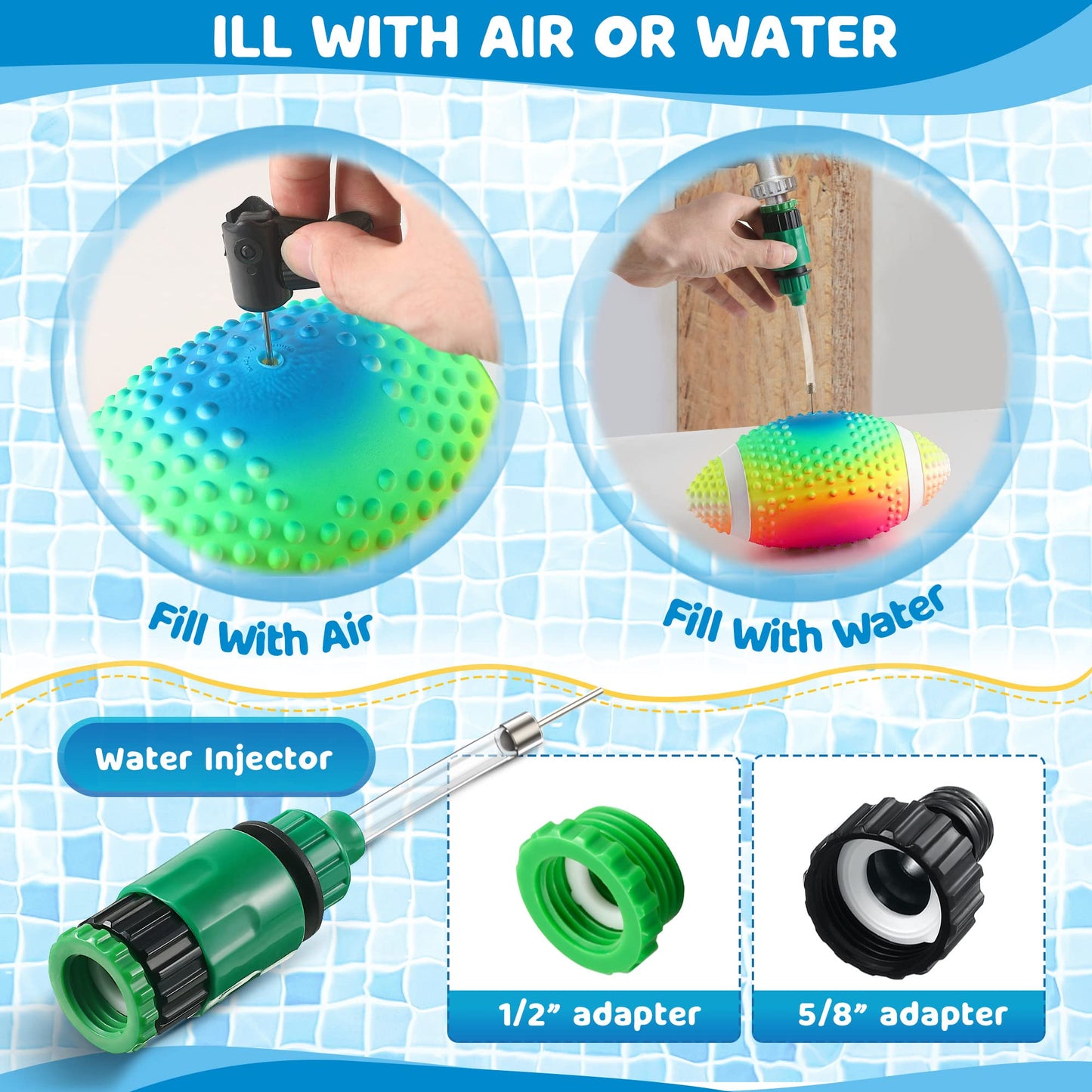 Enhon Water Football for Pool Toys, 9.6 Inch Glow in The Dark Football, Play Pool Diving Games, Waterproof Ball for Underwater Game Party, Outdoor Beach Games for Adults and Family, Rainbow