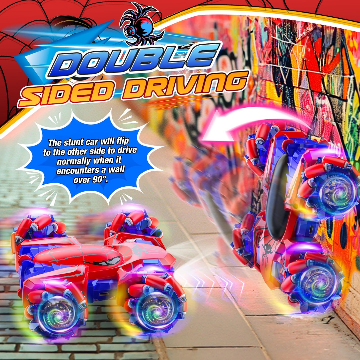 Double Sided Remote Control Car for Boys 4-7, 360° Rotating 2.4GHz Fast Stunt Rechargeable 4WD RC Car Toys for Boys 4-6 5-7 8-13 Outdoor Birthday Halloween Christmas Basket Stuffers Gifts for Kids