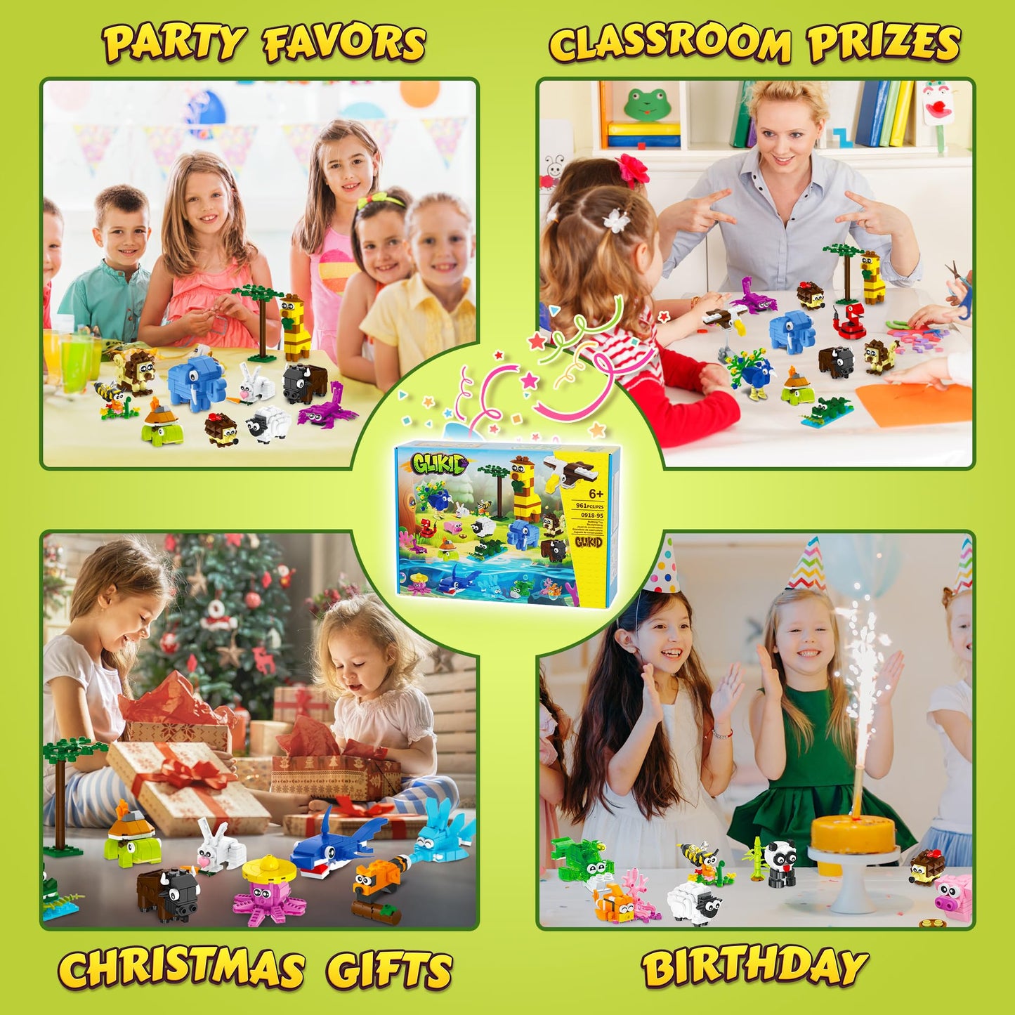 Glikid 24 Packs Party Favors for Kids 4-8 8-12, 961 PCS Mini Animal Building Blocks Blind Bags for Easter Valentines Day Birthday Goodie Bags, Treasure Box Toys for Classroom, Pinata Stuffers
