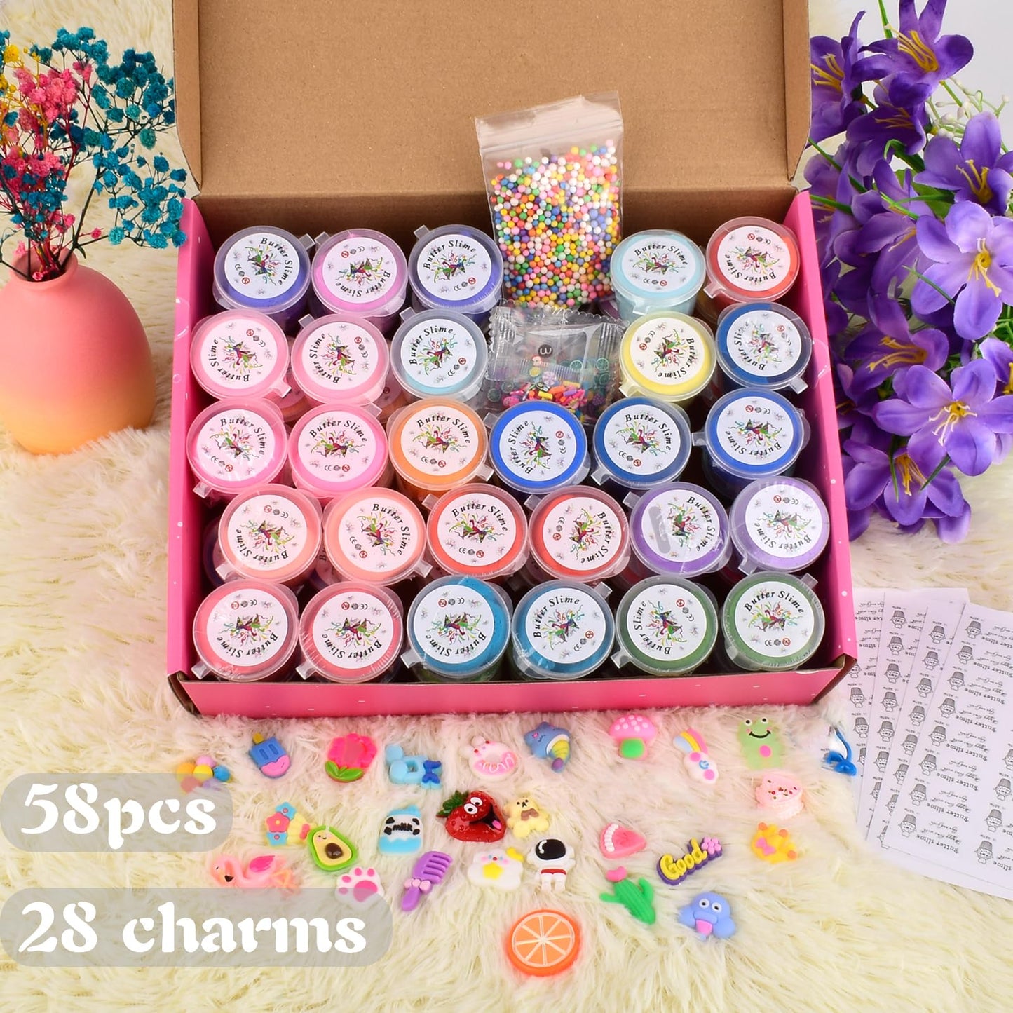 58-Pack Butter Slime Kit – Mini Slime Party Favors for Girls & Boys, Scented Bulk Slime Supplies for Kids, Soft & Non-Sticky Stress Relief Toy, Birthday Goodie Bag Stuffers