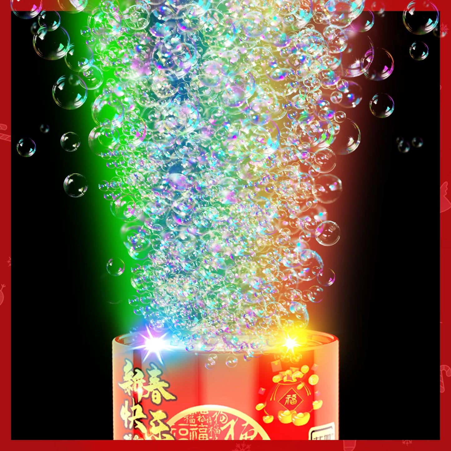 Bubble Machine (2PCS, 20 Holes) with LED Lights, Automatic Bubble Blower Toys, Portable Bubbles Maker for Wedding Christmas Chinese New Years Party Decorations, Kids Birthday Gifts, Balloons Banner