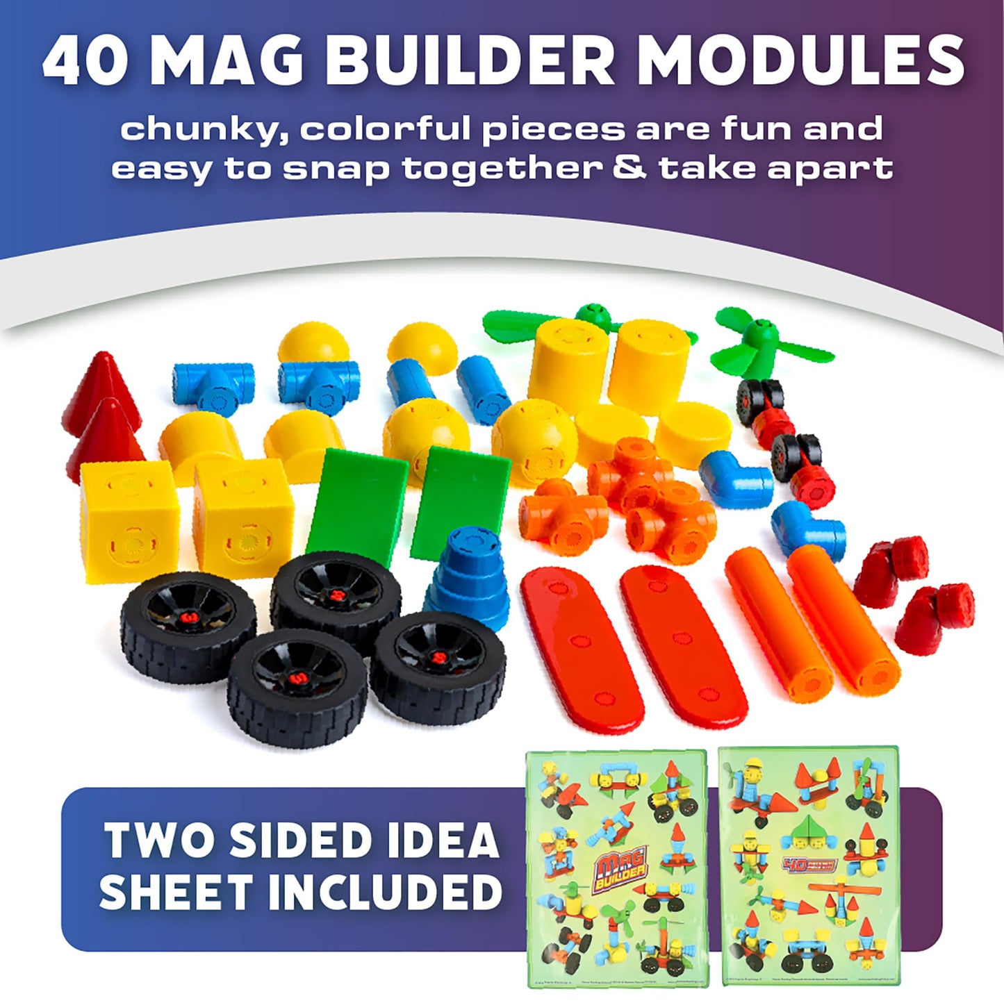 POPULAR PLAYTHINGS Mag Builder Building Set, Magnetic Vehicle Toy for Kids Imagination and Creative Play, Crazy Shapes Gift for Children - 40 Pieces