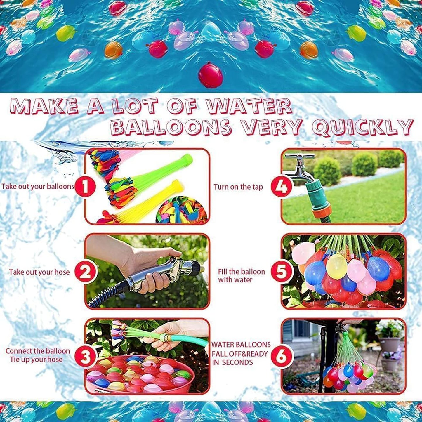 Water Balloons Quick Fill 1000 – Self-Sealing, Fills 100 in 60 Sec, Inflates to 3 Inches, No Pump Needed, for Summer Outdoor Party & Kids Water Fight, Bulk Latex Balloons (1000PCS) (1000pcs)