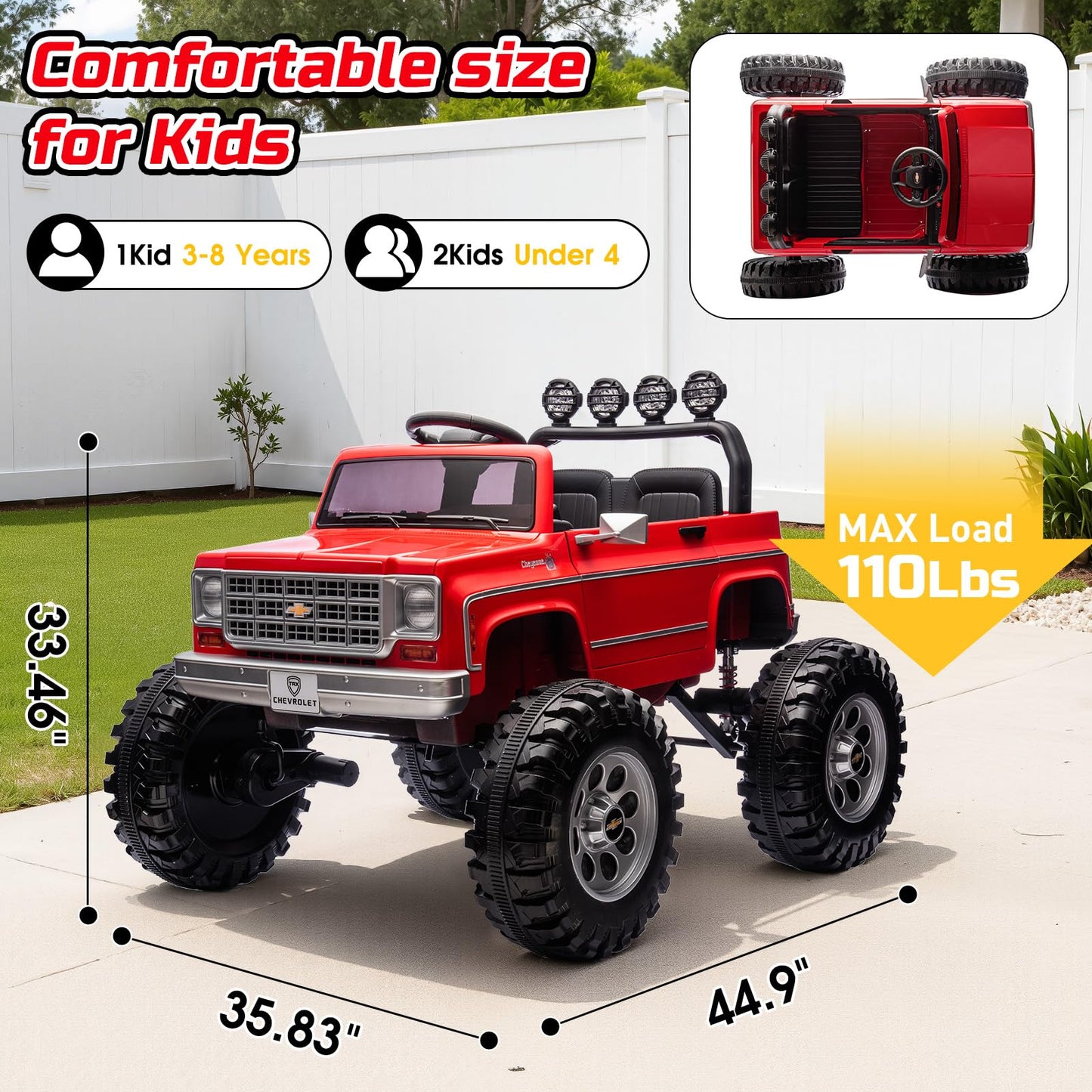 MUKIDY 24V Ride on Car, Licensed Cheyenne Truck w/2X200W Motor, 24 Volt Ride on Toys Power Big Wheels for Big Kids,Remote Control Music,Red