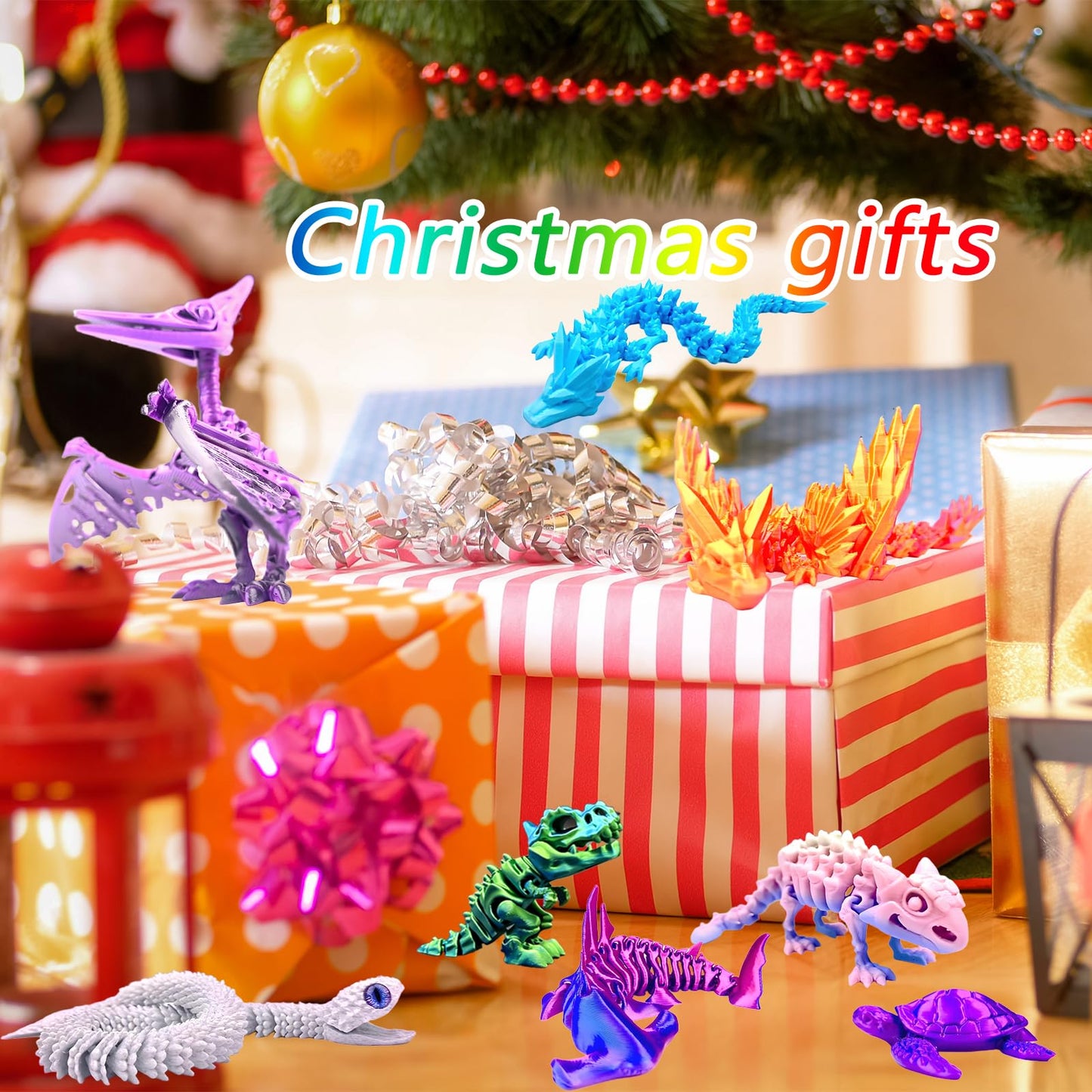 TJYZGXQ 8pcs 3D Printed Dinosaur, Snake Turtle Pterosaur T-Rex Fidget Toys,Crystal Dragon Flying Dragon，Desk Executive Toy，Easter,Toys for Boys Kids Teen 5-7 4-6 8-12