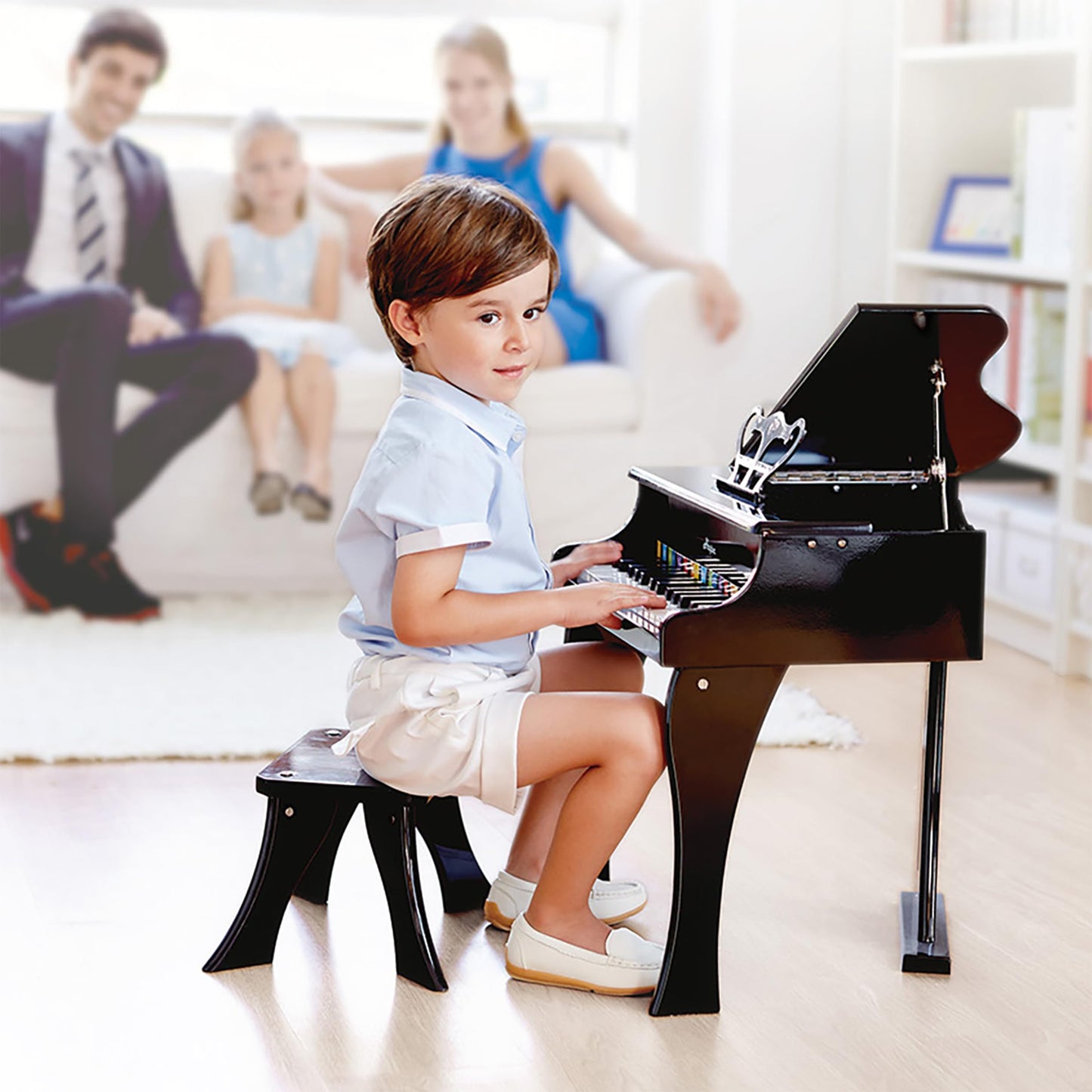 Hape Classic Grand Black Piano| Thirty Key Wooden Keyboard Musical Toy Set for Kids Age Year 3 and up