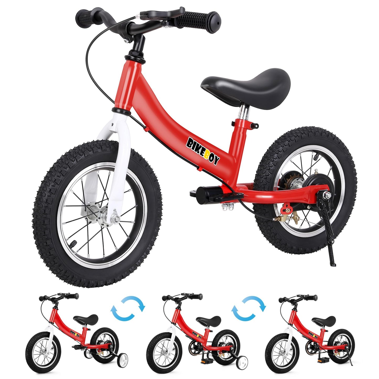 bikeboy Balance Bike 3 in 1,The Dual Use of a Kids Balance Bike and Toddler Bike, for 2 3 4 5 6 7 Years Old -12 14 16 Inches with Training Theory, Brake, Pedal
