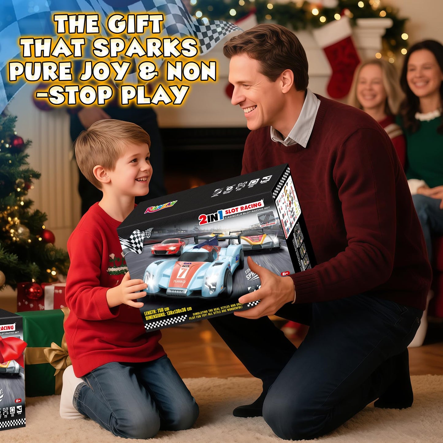 Slot Car Race Track Sets,2 in 1 Race Car Track with 4 High-Speed Slot Cars，Gift Toy for Boys Kids Ages 5 6 7 8-12,Dual Power (Source) Cars Track,Dual Racing Game Lap Counter Circular Overpass Track