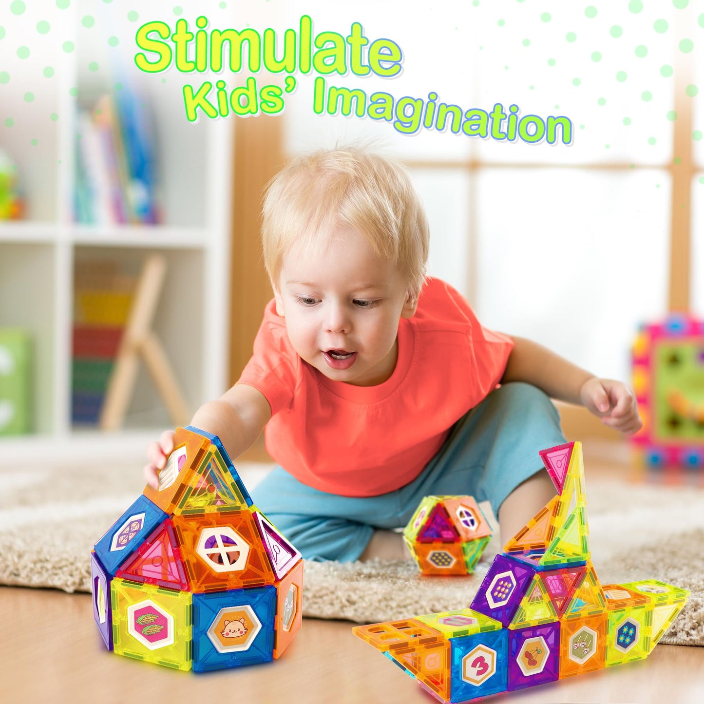 Contixo ST4 Magnetic Tiles - 112 PCs 3D Building Blocks STEM Construction Creativity, Imagination, Recreational, Educational Building Toys for Kids Children Toddler Ages 4-8, Boys and Girls Age 3-5