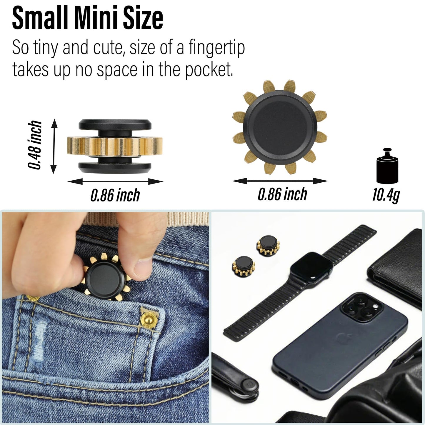 FREELOVE Gear Metal Fidget Spinner Toys for Adults, Small Mini Tiny Pockget Figette, Bike Chain, Copper Brass Hands Gyro, Quiet Silent Cool Cube for Anxiety Men (1 Gear, Black-Brass)