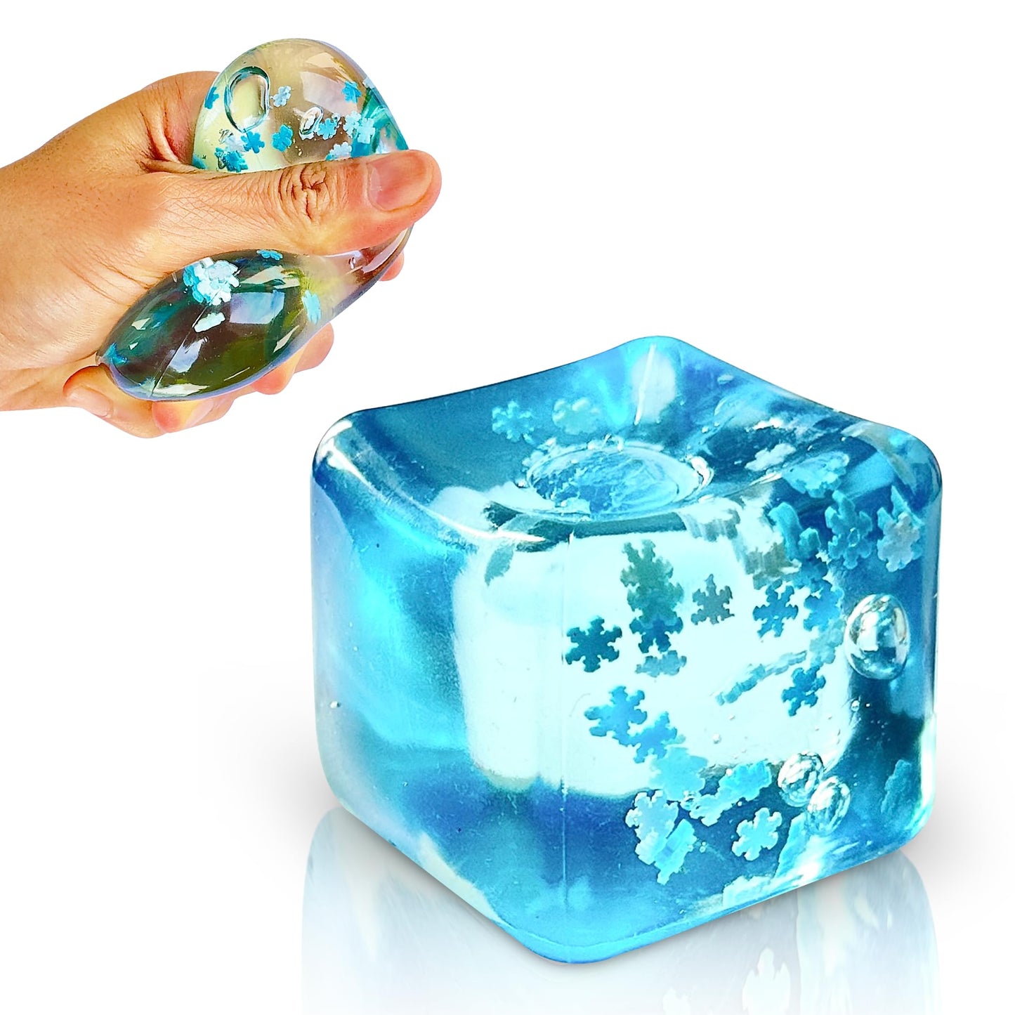 Stress Balls Ice Cube with Snowflakes Inside for Your Best Mellow and Chill, Snow Pieces Silent Nice Square Shape Anxiety Sensory Squishy Fidget Toy Slow Rise, Classroom Prizes, Calming Kids Adults