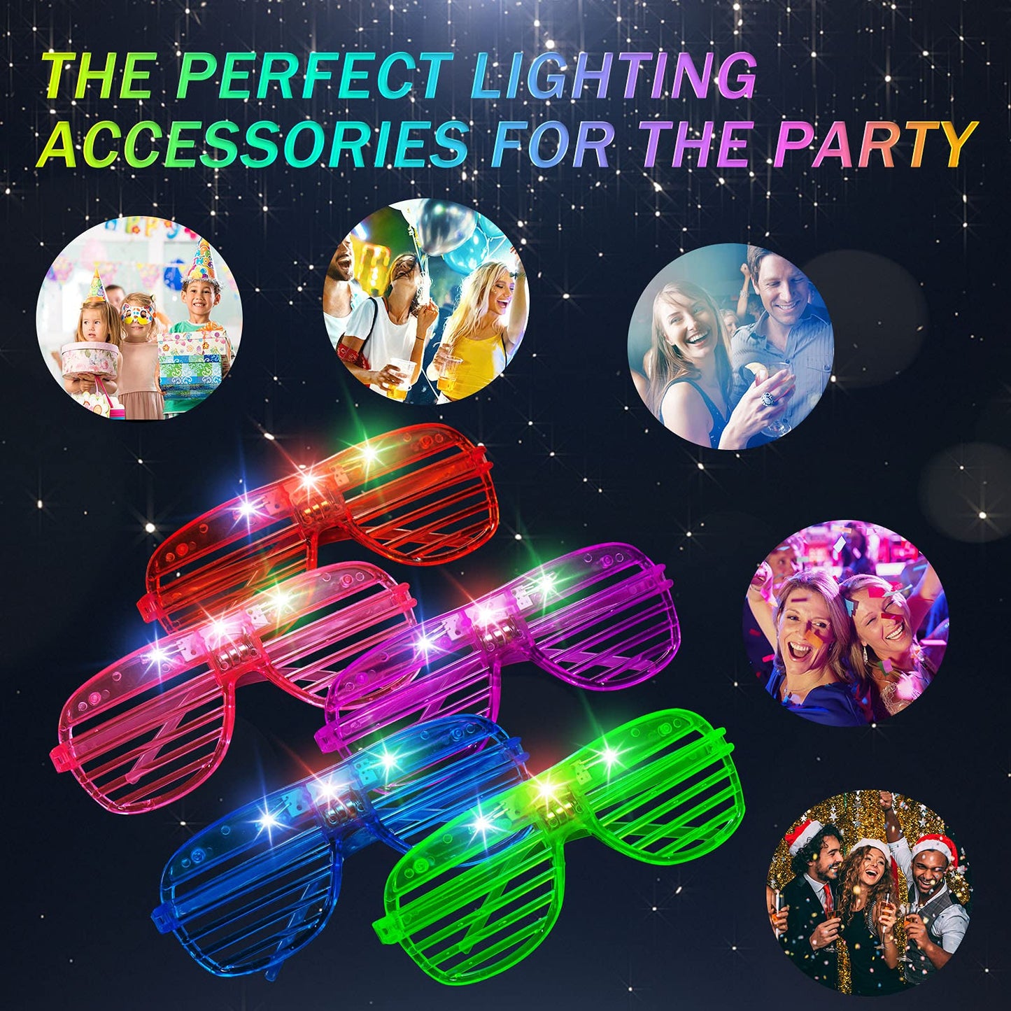 SHQDD 46 Pack Light Up Glasses, Glow in the Dark Party Favors, 5 Neon Color Led Glasses, Shutter Shades Glow Stick Sunglasses, Neon Party Supplies for Kids Adults Birthday Wedding Glow Toys Party