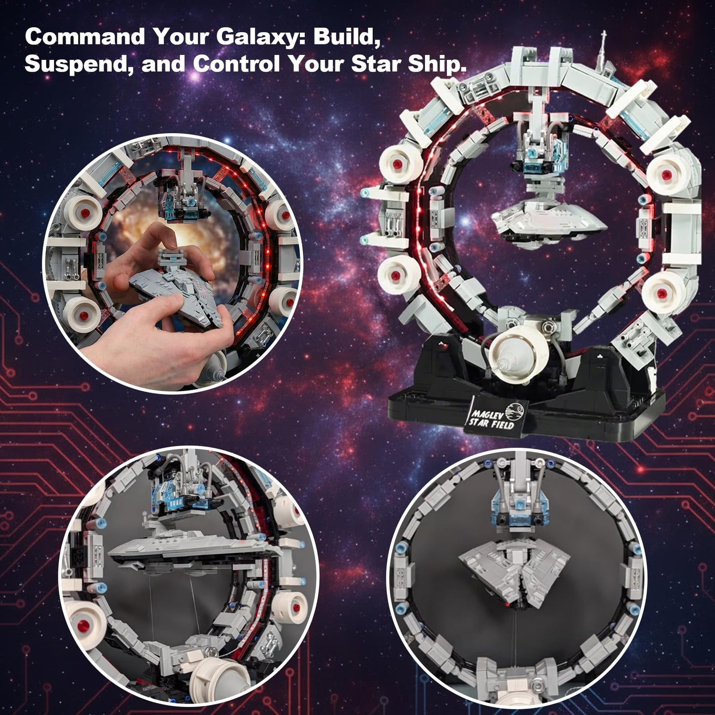 Holexapyd Space Wars Ship Building Set for Adults with Red Light - Wars Spaceship Movie Collectors Gift Ideas Galaxy Home Office Decor (1515 PCS)