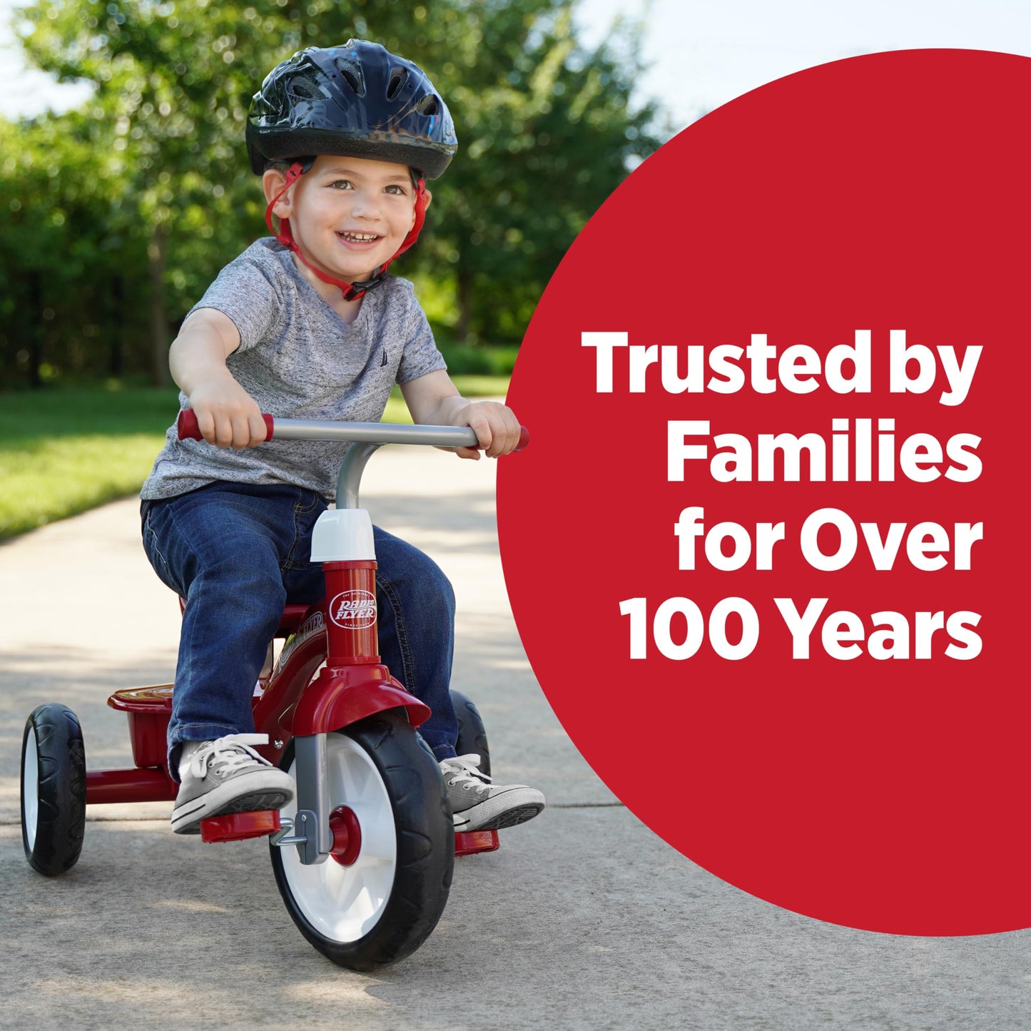 Radio Flyer Red Rider Trike, for Ages 2.5-5, Adjustable Seat, Steel Construction, Quiet Ride Wheels, Covered Storage Bin, Comfort Grip Handlebars, Easy Carry Seat Handle, Tricycle for Toddlers