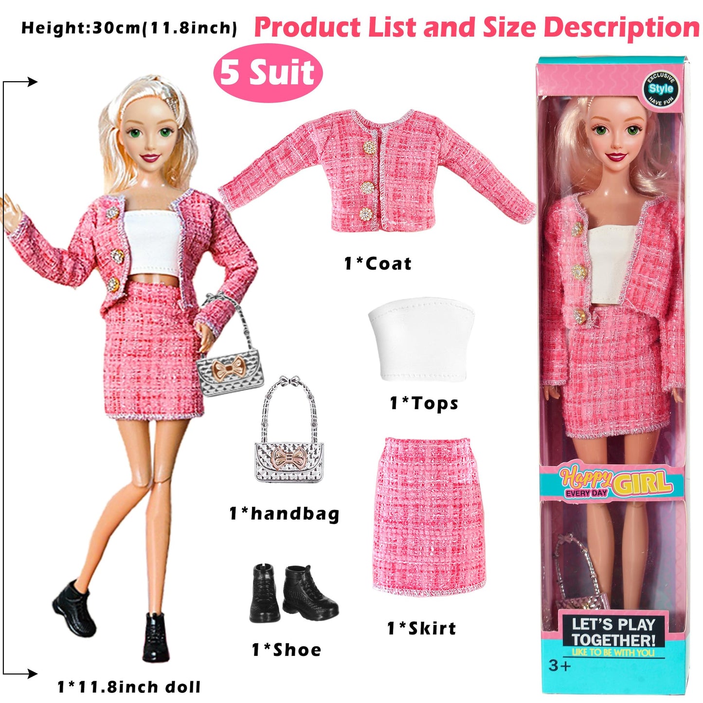 iBayda 6 Pack Fashion 11.5 inch American Toy Prinecess Dolls Playset with Outfits Dress Design and Accessories Like Handbag Hat Crown Necklace Suitcase (Gift Box Package)