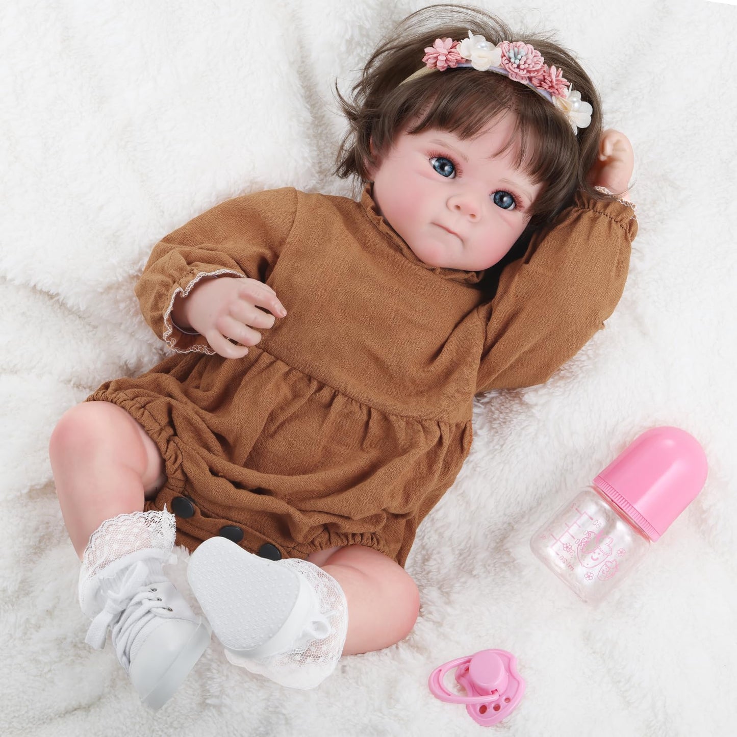 GAGAKU 18 Inch Realistic Reborn Baby Doll for Girls - Lifelike Toddler Doll with Accessories Set, Full Vinyl Soft Body Reborn Doll - Rooted Hair