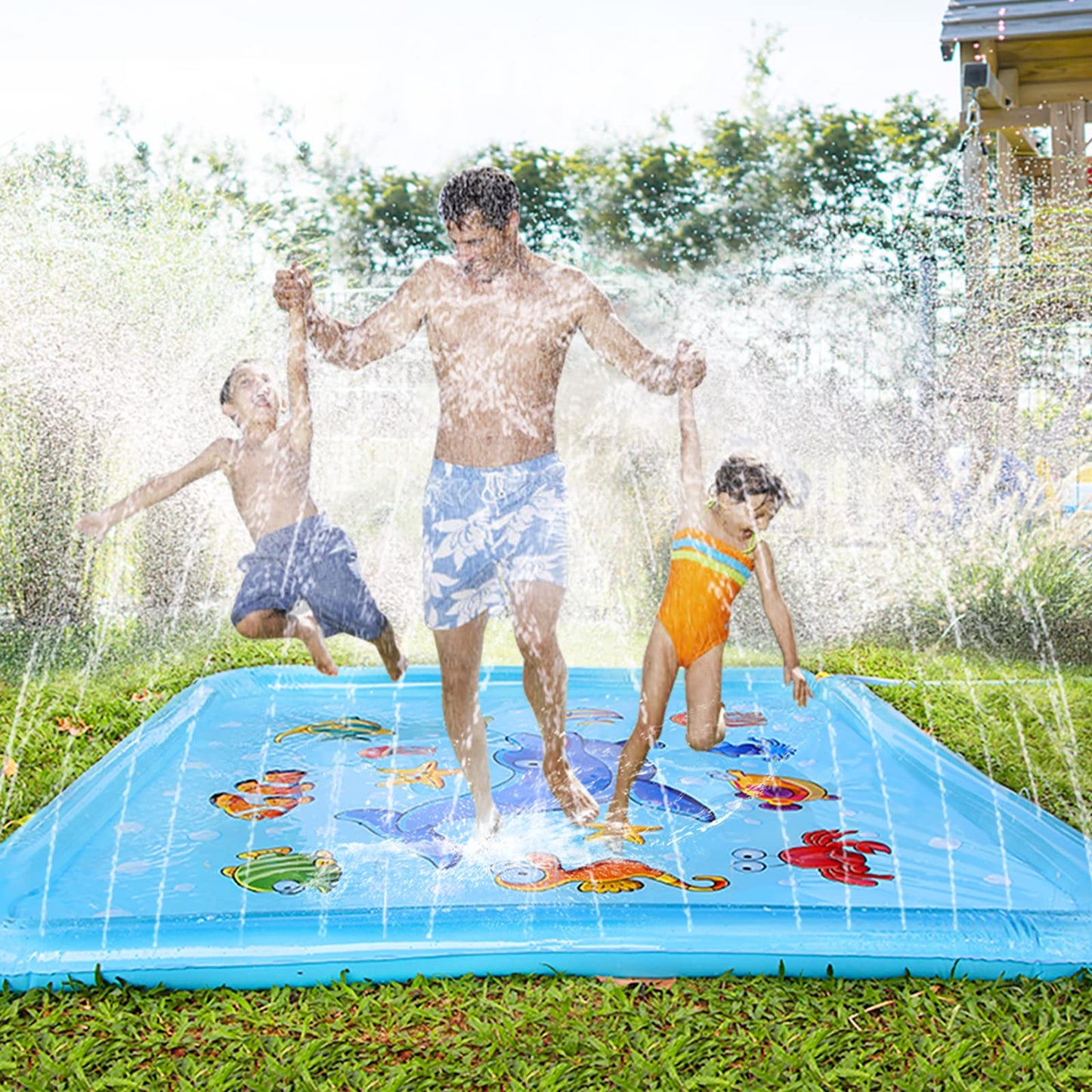 Growsland Splash Pad for Toddlers, Outdoor Sprinkler for Kids, 67" Summer Water Toys Inflatable Wading Baby Pool Fun Gifts for 3 4 5 6 7 8 9 Years Old Boy Girl Backyard Garden Lawn Outdoor Games