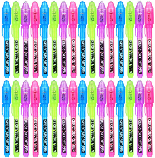 KERRT 30 Pieces Invisible Ink Pen with UV Light Spy Pens Secret Message Pens Magic Invisible Ink Marker Party Favors for Kids