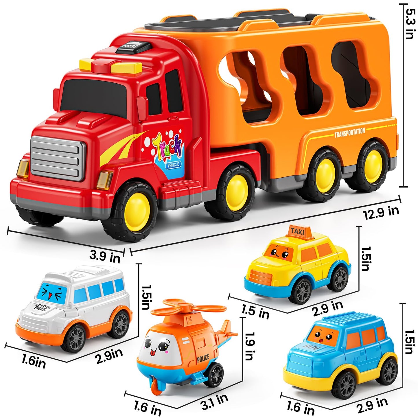 KIZONLY Trucks for Toddlers 3-4 Years, Toys for 3 4 5 6 7 Years Old Boy, 5 in 1 Carrier Transport Truck Vehicle Toy Set with Sound and Light, Christmas Birthday Gift for Kids 3 4 5 6 Years Old