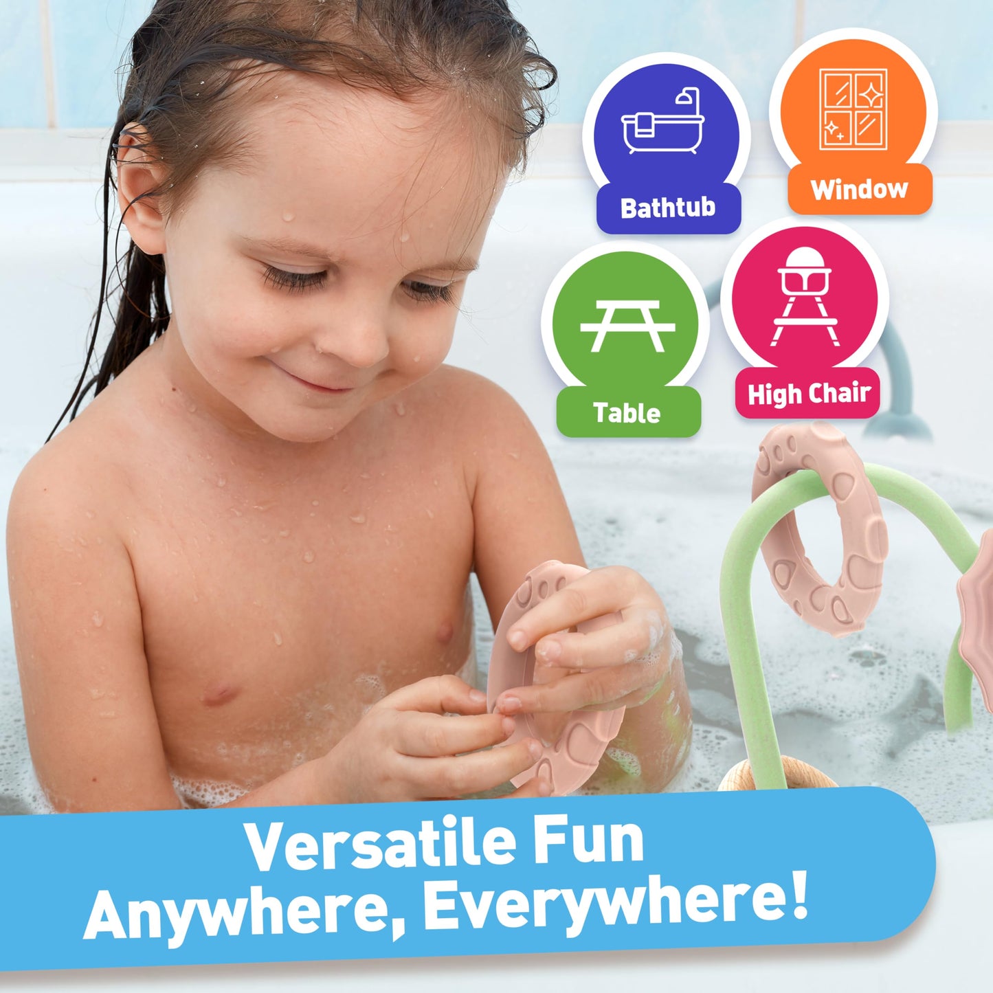 Ascnduup Suction Cup Sensory Bath Toys - 24hr Strong Hold Play Activity for Babies, Silicone Sensory Bath Time, Montessori Teething Toy for Infants and Toddlers, Baby Highchair Toy for 0-12 Months
