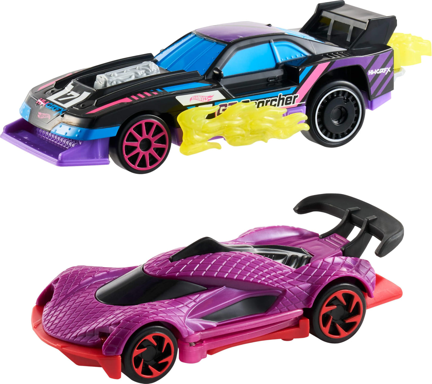 Hot Wheels Let’s Race Activate! Toy Car 2-Pack, GT-Scorcher & Street Shrieker, Roll to Transform or Reveal Surprise Feature Like in the Netflix Series