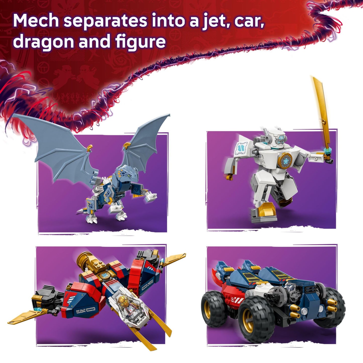 LEGO NINJAGO Zane's Ultra Combiner Mech Ninja Toy - Pretend Play 4-in-1 Building Toy Set for Kids, Boys and Girls, Ages 9+ - with 6 Minifigures - Gift Idea for Birthdays - 71834