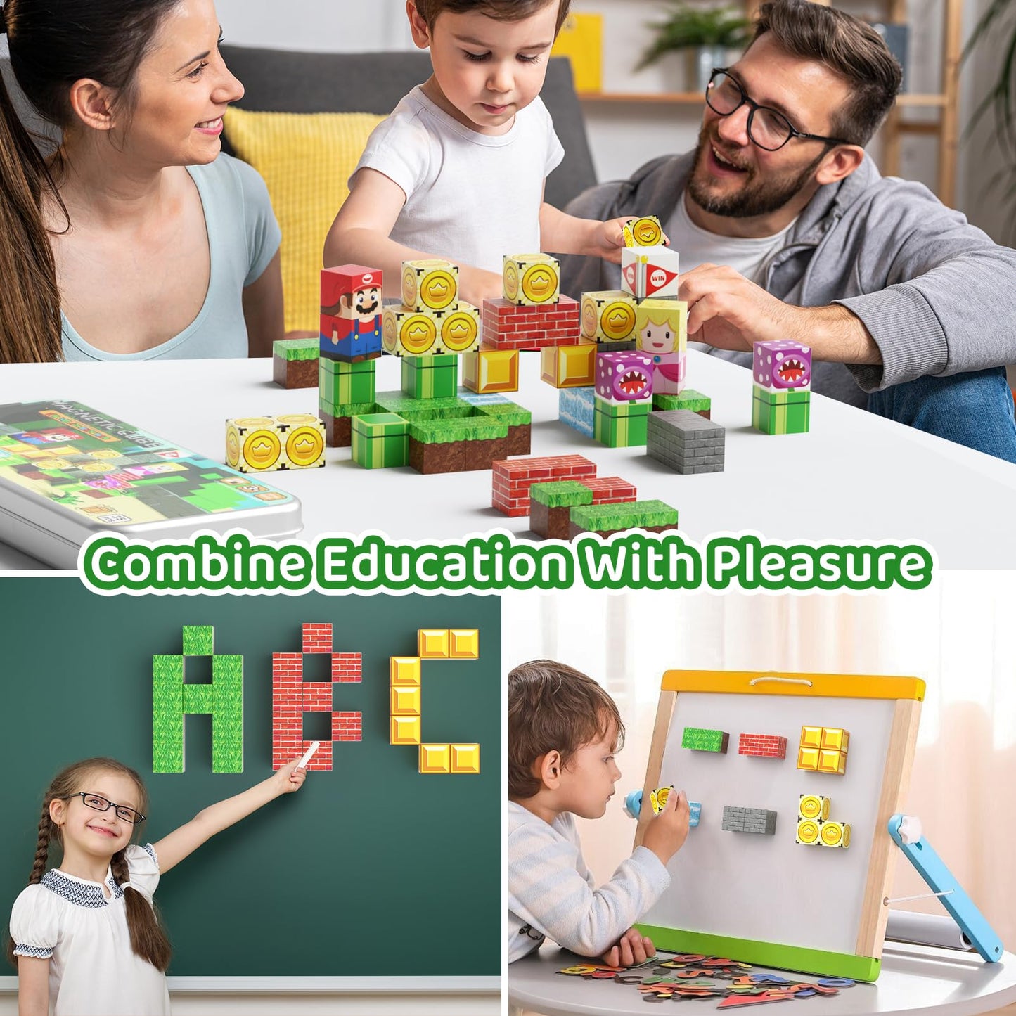 hunloot Magnetic Building Blocks Travel Toys for Kids Ages 4-8, Toddler Magnetic Cubes STEM Learning Set with Iron Storage Box – Portable Construction Toys for Boys Girls 3-5