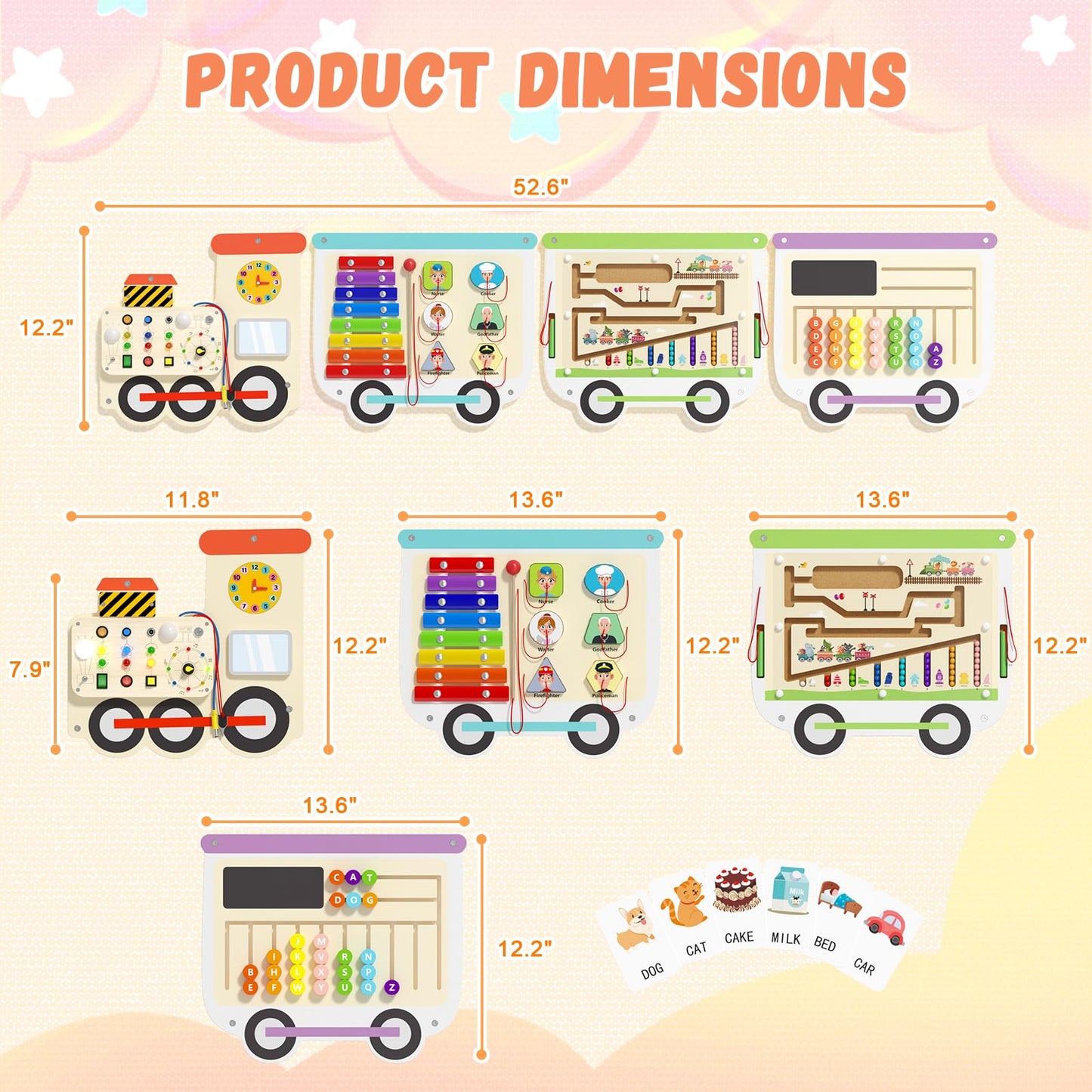 Spacocld Montessori Sensory Board - Electric Train Wooden Wall Busy Board, Toddler Learning Panel Wall-Mounted, Educational Toys for 3-6 Years, Interactive Playroom Activity Gifts for Kid