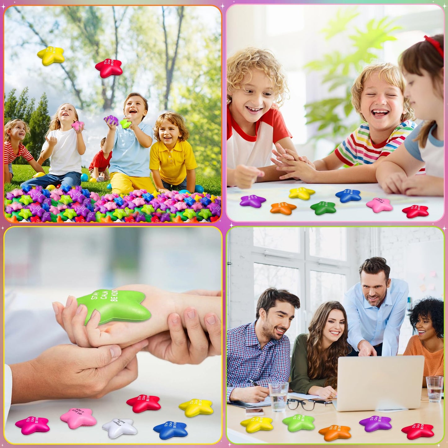 SHQDD 100PCS Bulk Star Stress Balls for Adults & Kids - Motivational Quotes Soft Foam Stress Relief Squeeze Toys, Fidget Anxiety & Anger Relief at Work/School/Home, Perfect Party Favors (Multi-Color)