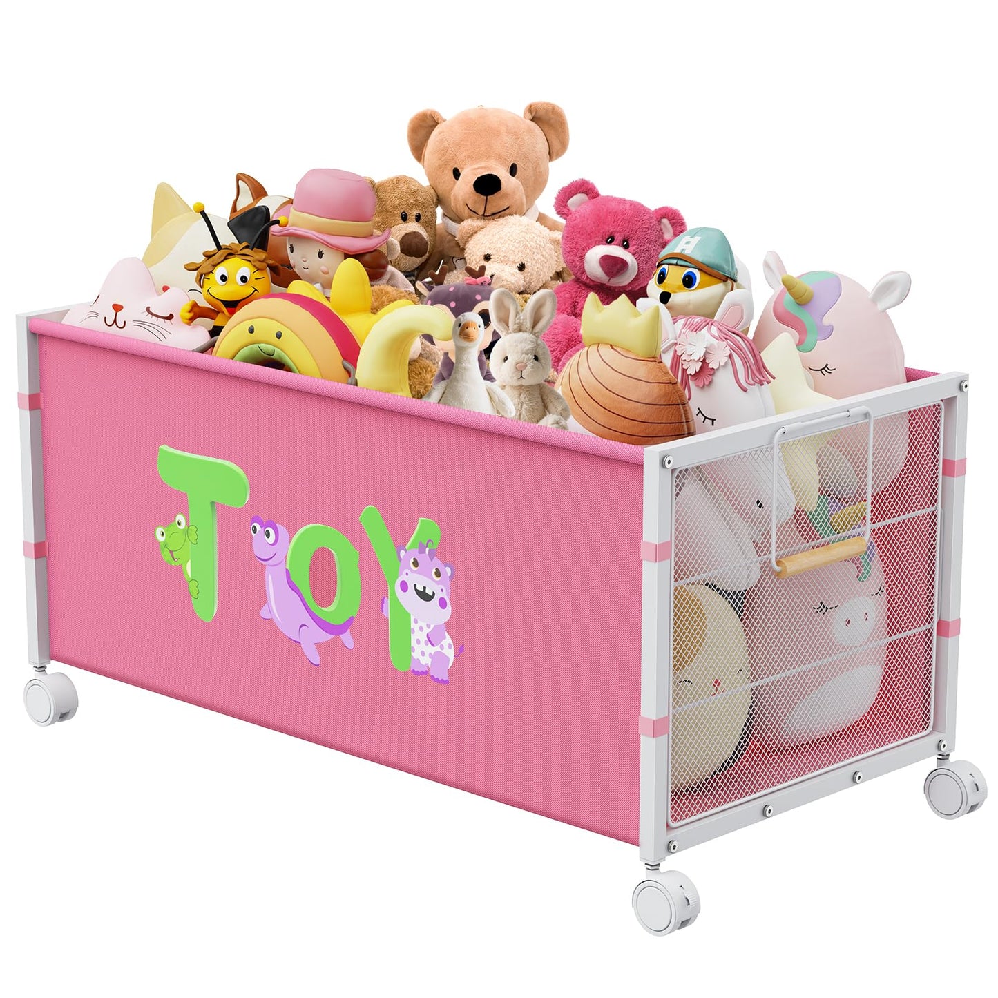 AIJIAMEIER 120L Kids Extra Large Toy Box with Wheels & Handle, 33.1” x 16.5” x 14.6” Big Toy Chest for Boys Girls, Toy Storage Organizer for Living Room Area, Playroom(Pink, 1PC)