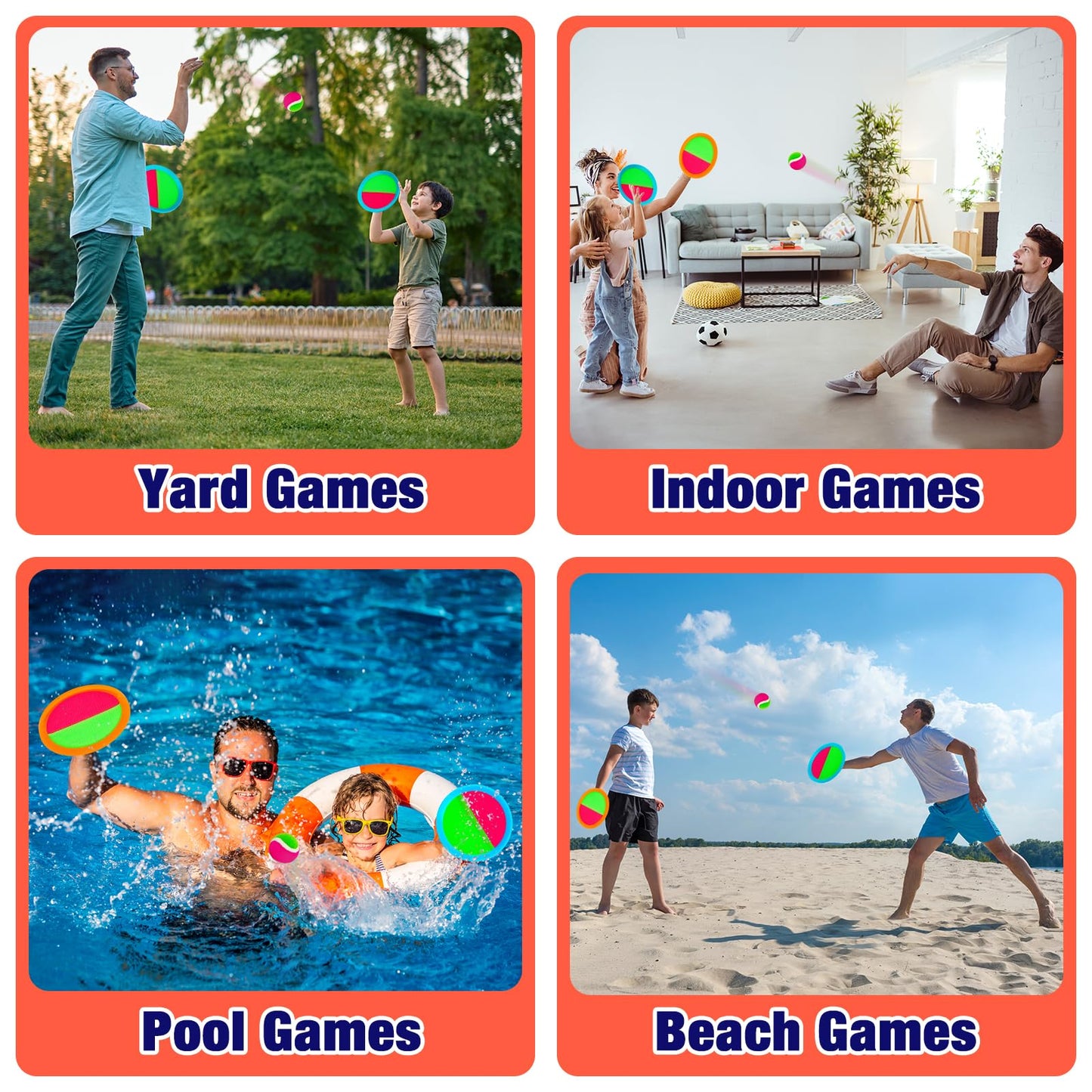 Toss and Catch Ball Game Set - Outdoor & Indoor Activity Toys for Kids - Sticky Paddle Ball Toy for Boys Girls 3 4 5 6 7 8-12 Year Old - Great Games for Beach Pool Yard - Easter Basket Stuffers Gifts