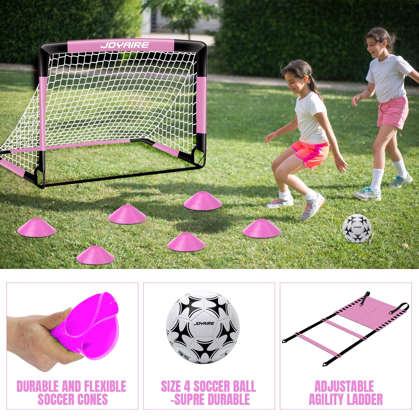 JOYAIRE Soccer Goals for Backyard Set, Portable Toddler Kids Soccer Goal 7' x 5', Pop Up Soccer Net Soccer Training Equipment with Size 4 Soccer Ball, Carry Bag, Games, Sports, Outdoor Play, Youth