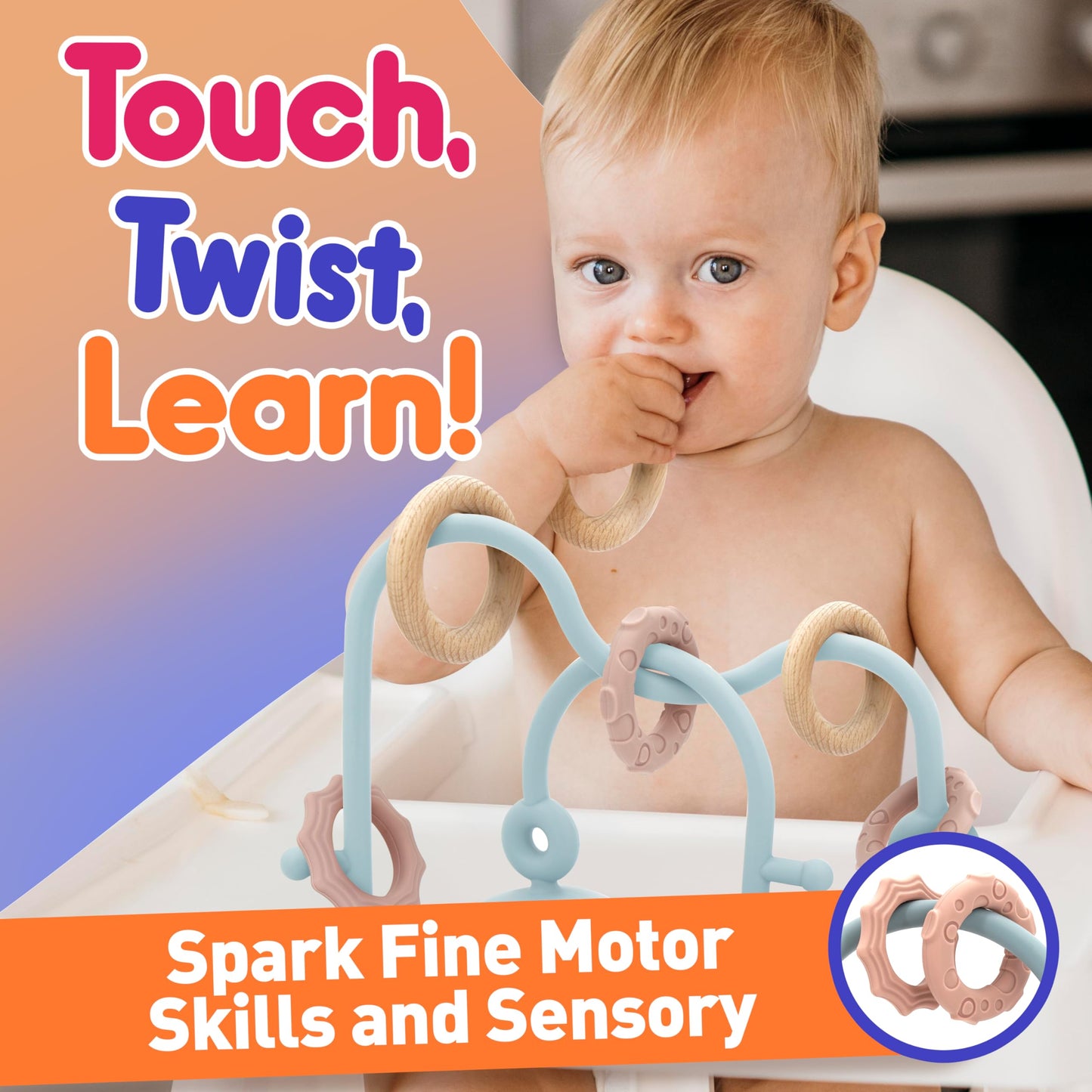 Ascnduup Suction Cup Sensory Bath Toys - 24hr Strong Hold Play Activity for Babies, Silicone Sensory Bath Time, Montessori Teething Toy for Infants and Toddlers, Baby Highchair Toy for 0-12 Months