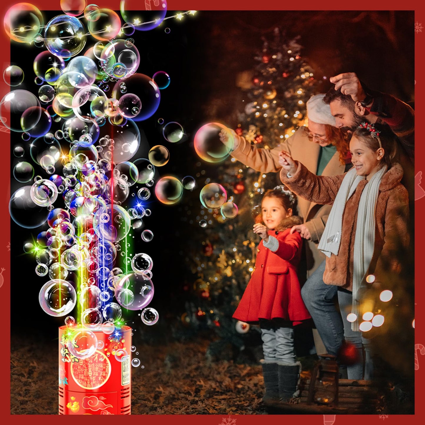 Bubble Machine (2PCS, 20 Holes) with LED Lights, Automatic Bubble Blower Toys, Portable Bubbles Maker for Wedding Christmas Chinese New Years Party Decorations, Kids Birthday Gifts, Balloons Banner